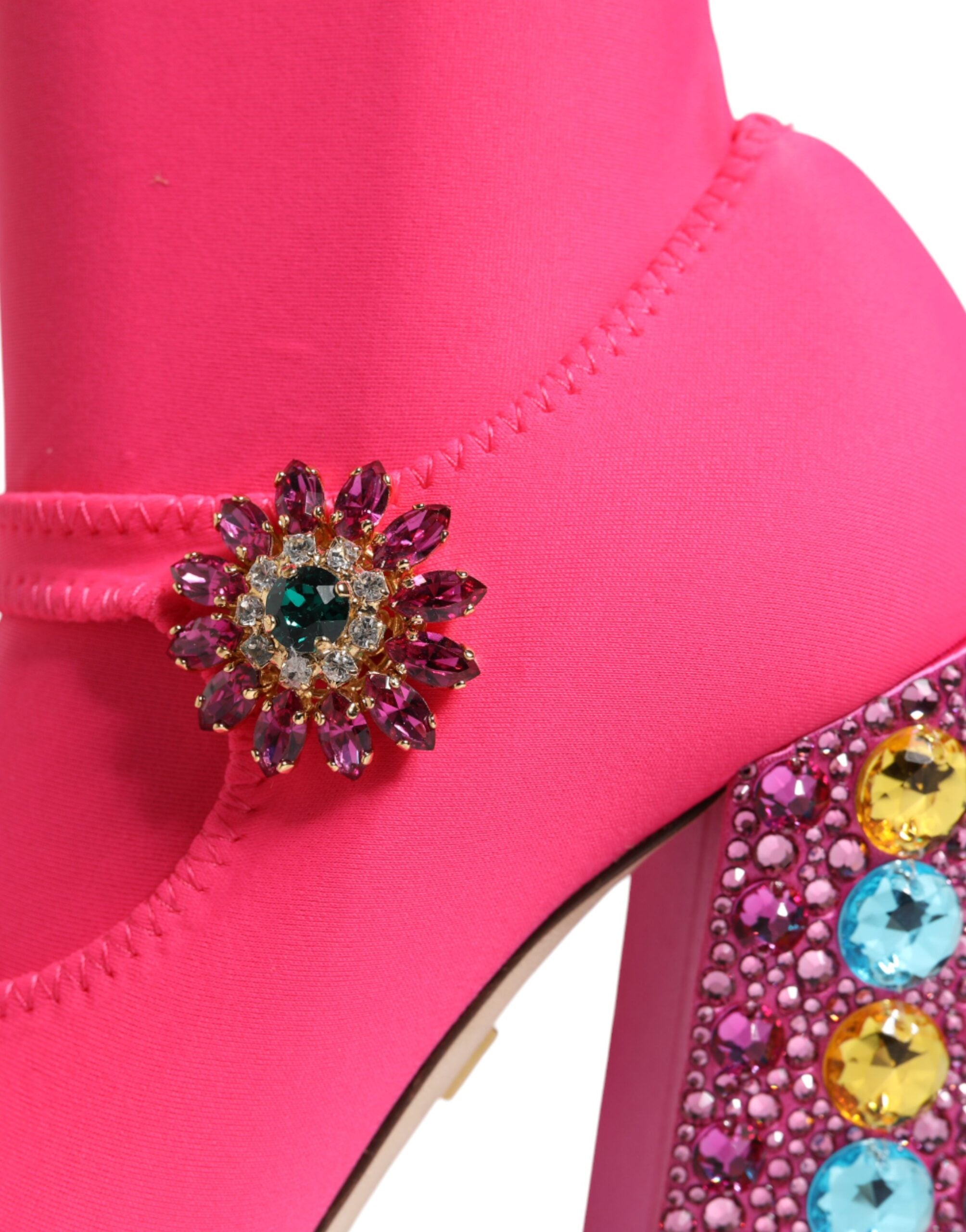 Pink Nylon Crystal Vally High Boots Shoes - ventzia