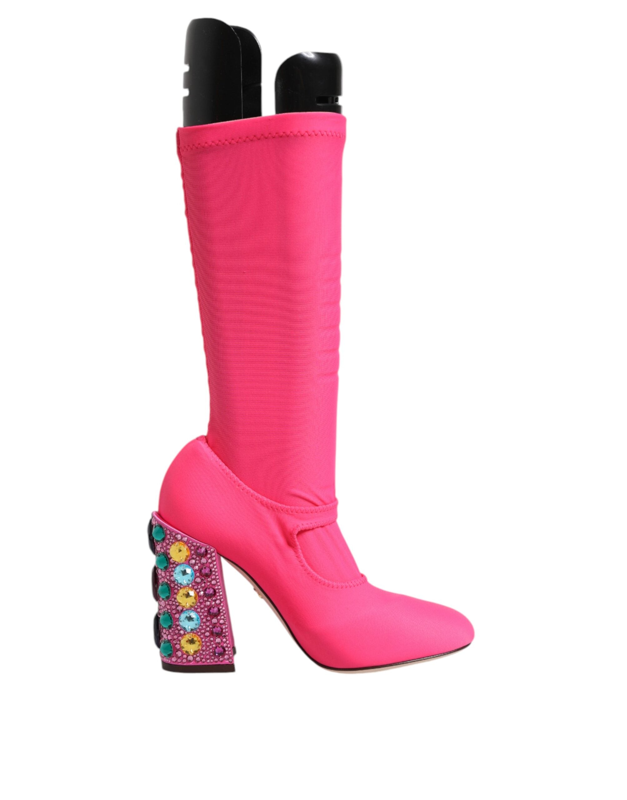 Pink Nylon Crystal Vally High Boots Shoes - ventzia