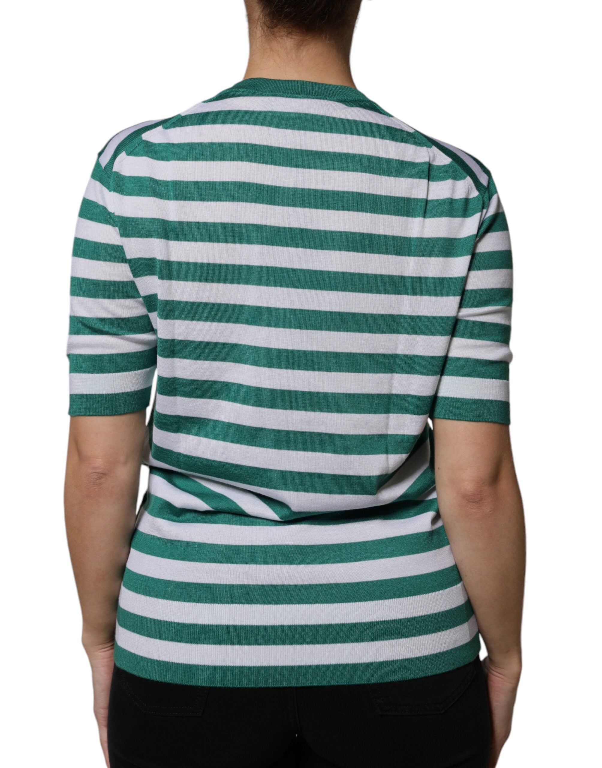 White Green Stripe Leaf Crew Neck T-shirt - ventzia