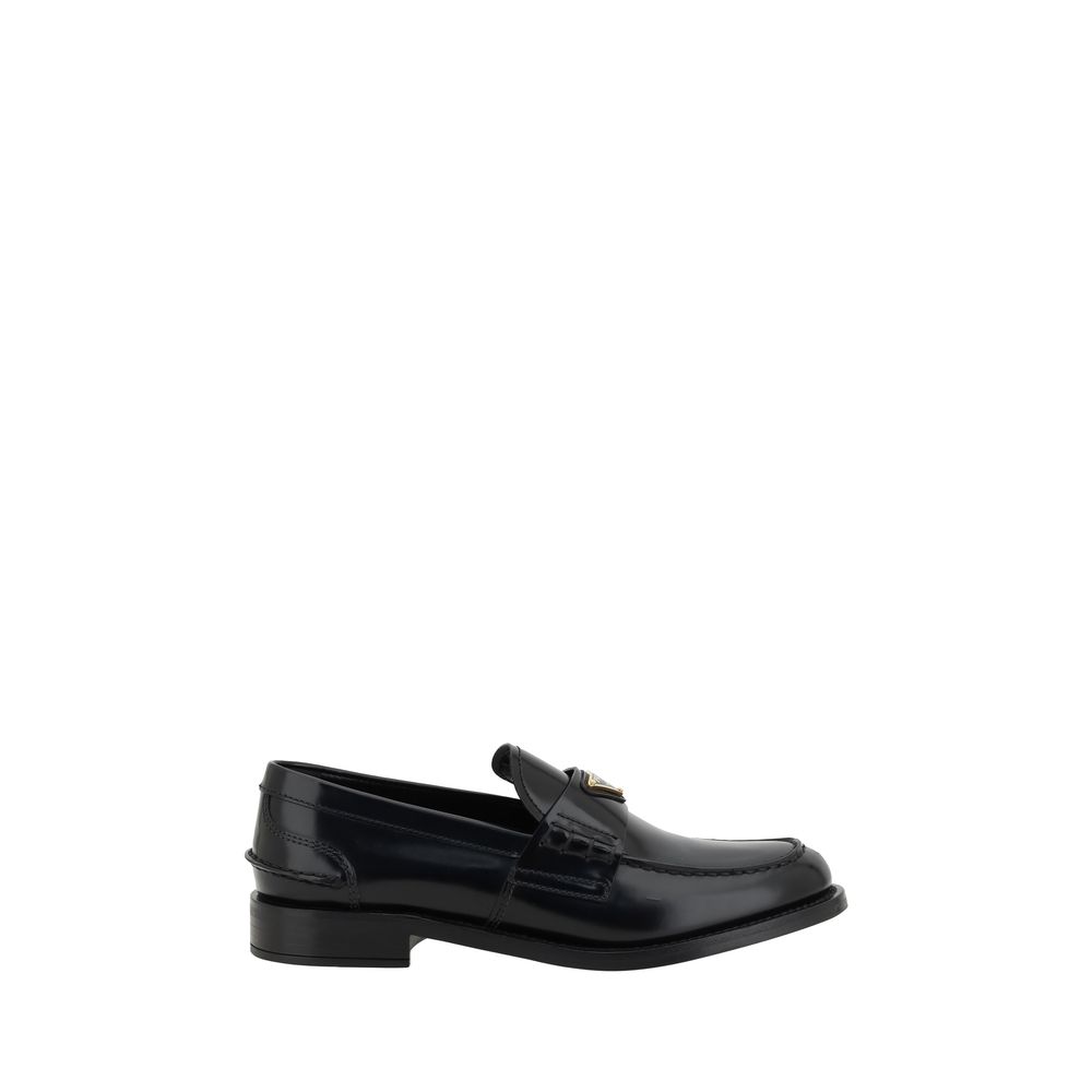 Black Leather Logo Loafers - ventzia