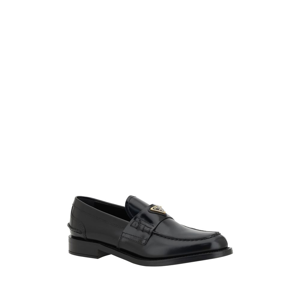Black Leather Logo Loafers - ventzia