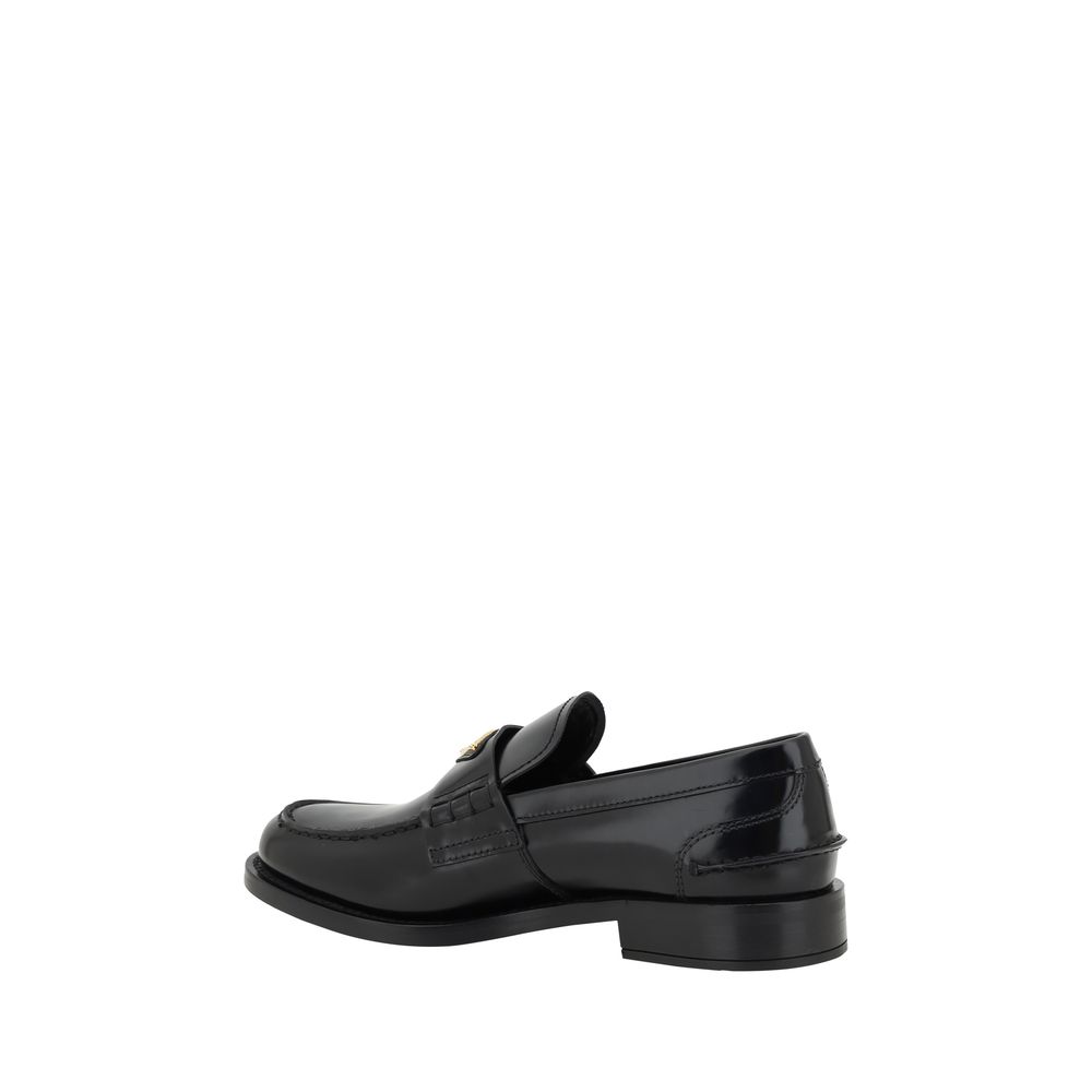 Black Leather Logo Loafers - ventzia