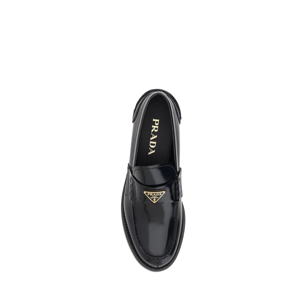 Black Leather Logo Loafers - ventzia