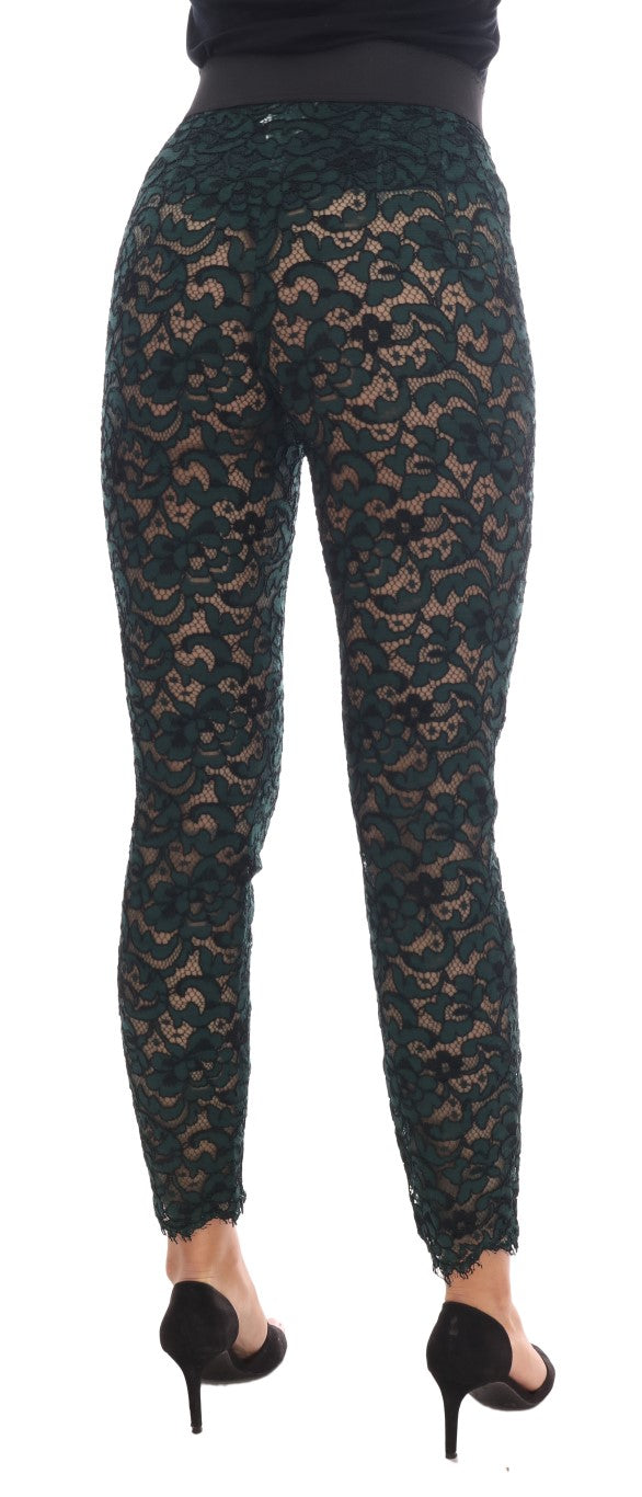 High Waist Floral Lace Slim Trousers - ventzia