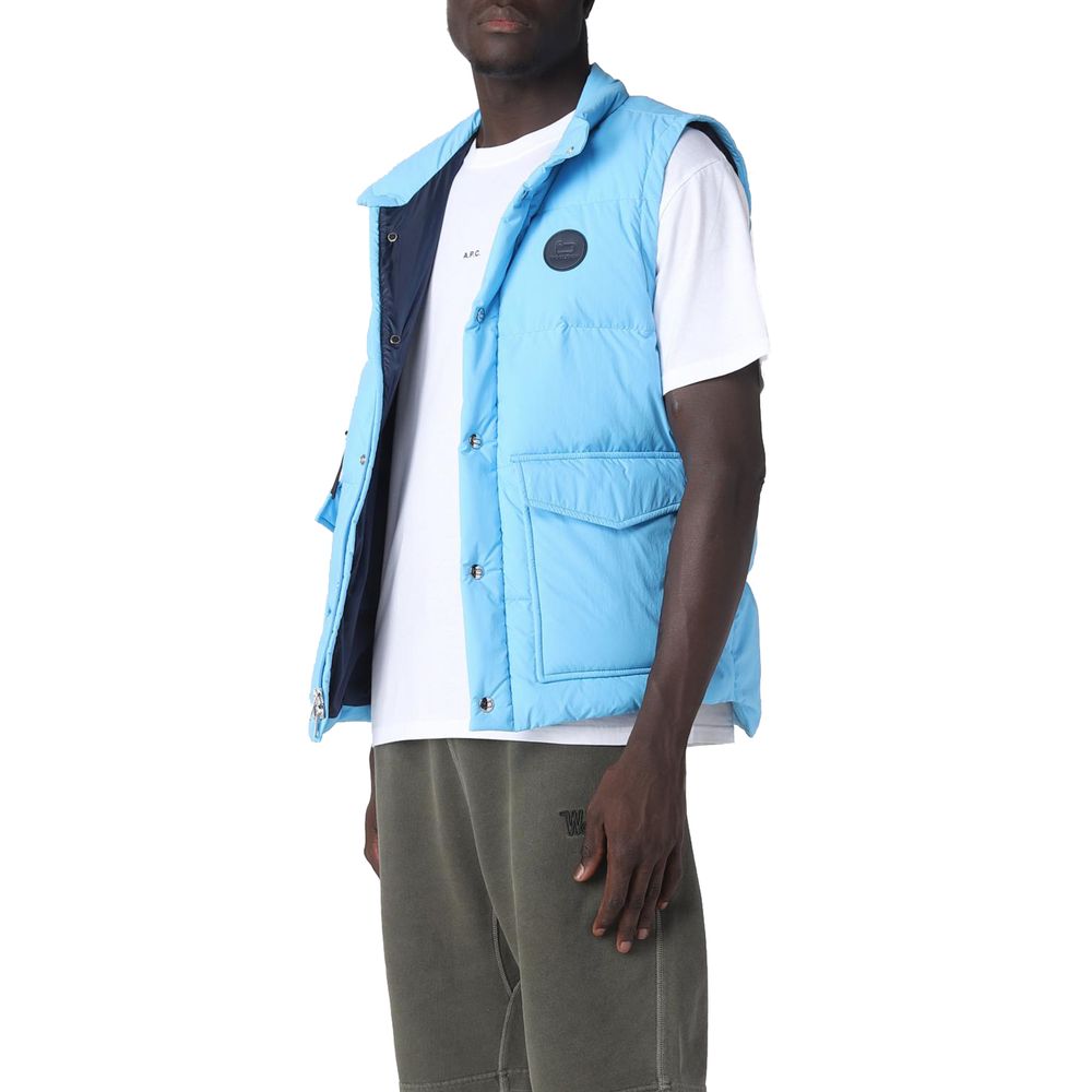 Light Blue Polyester Men Vest - ventzia