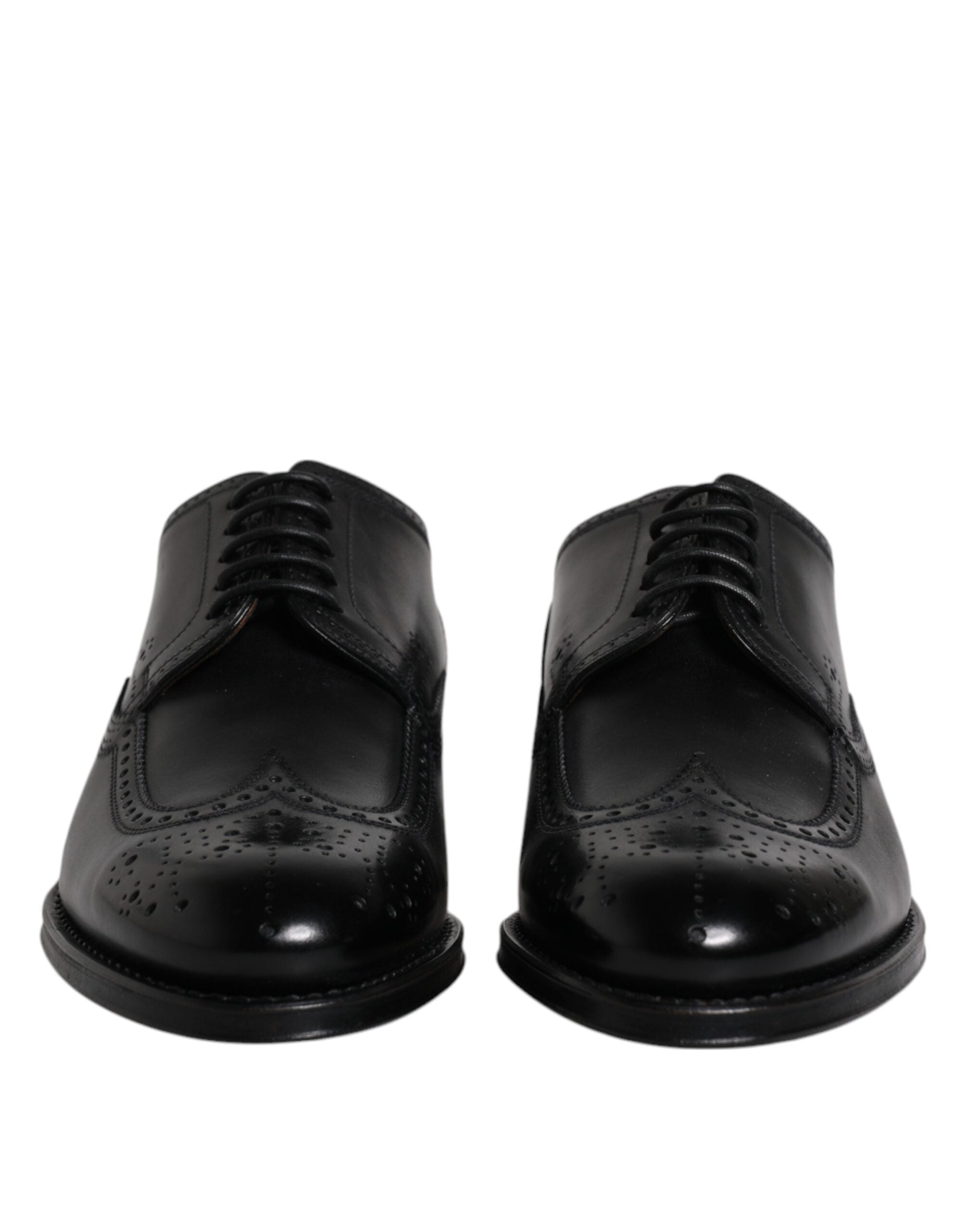 Black Leather Derby Wingtip Formal Shoes - ventzia
