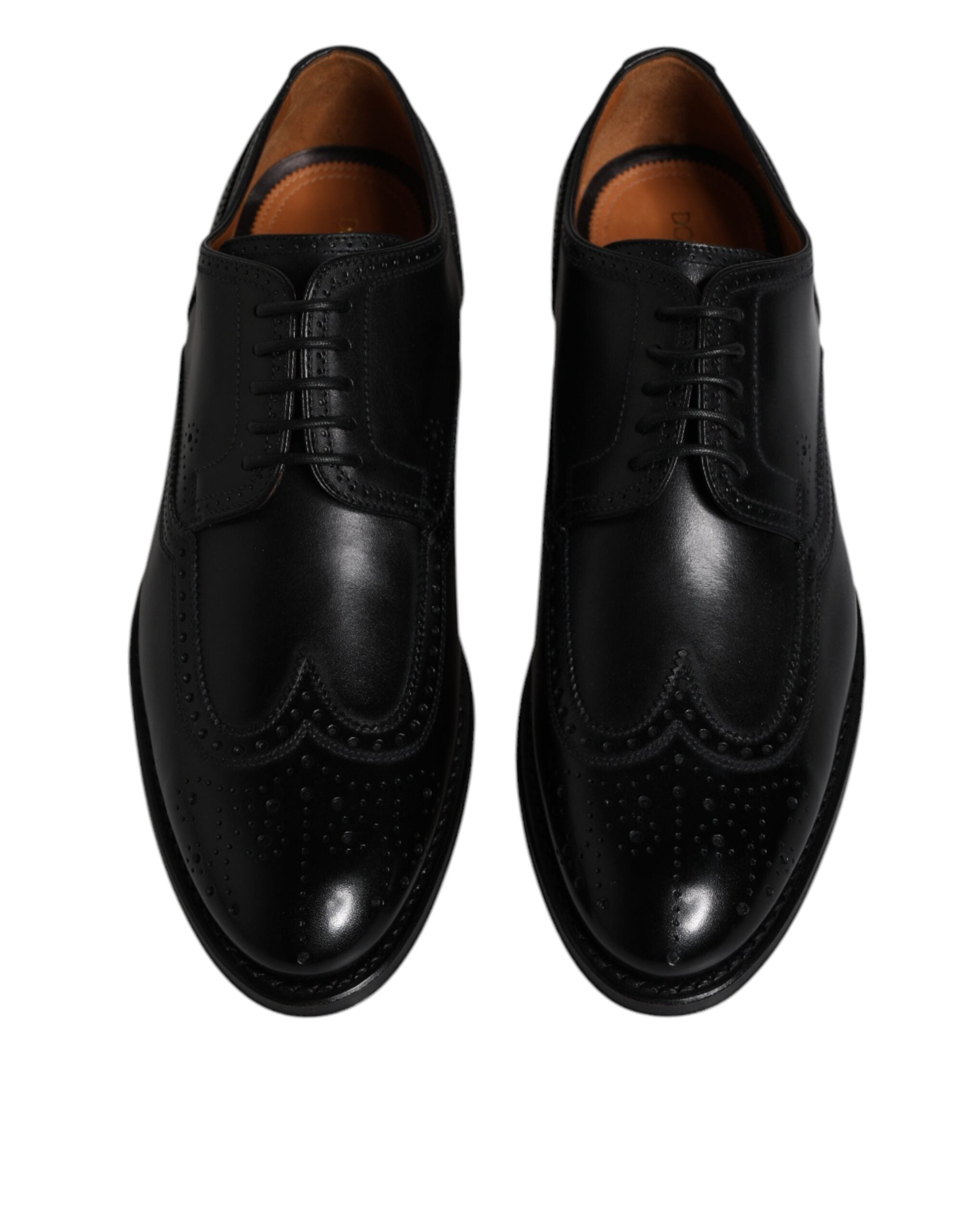Black Leather Derby Wingtip Formal Shoes - ventzia