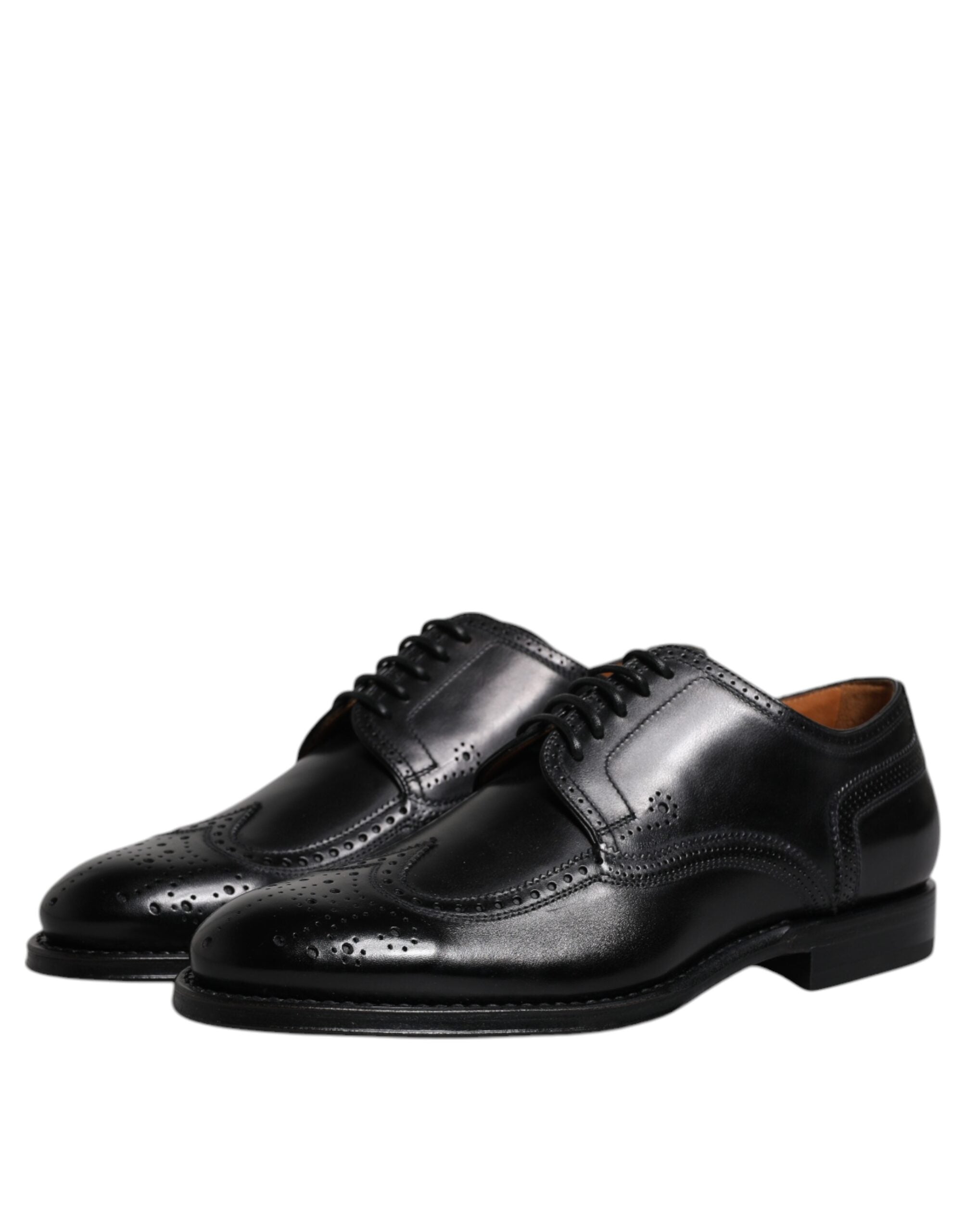 Black Leather Derby Wingtip Formal Shoes - ventzia