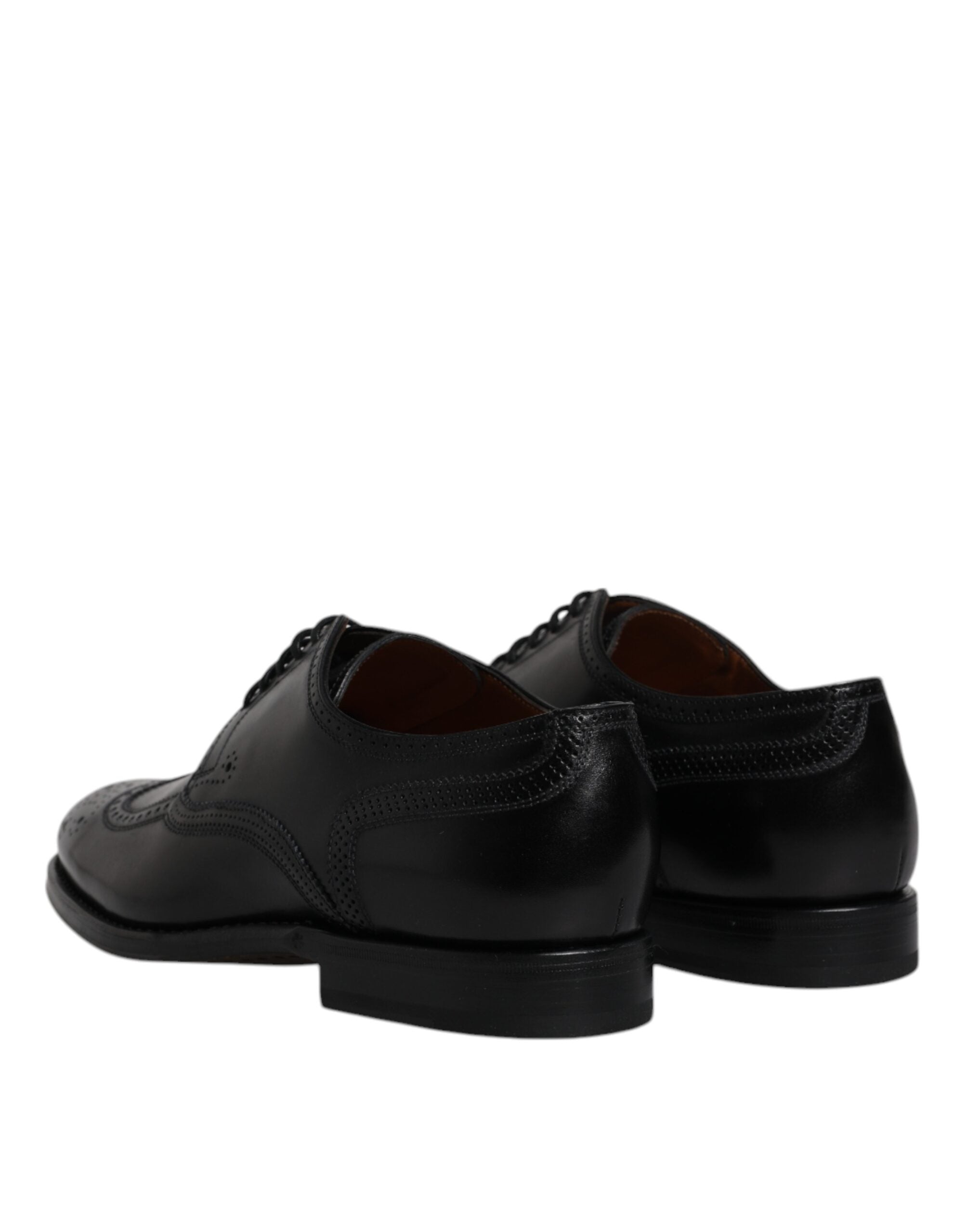 Black Leather Derby Wingtip Formal Shoes - ventzia