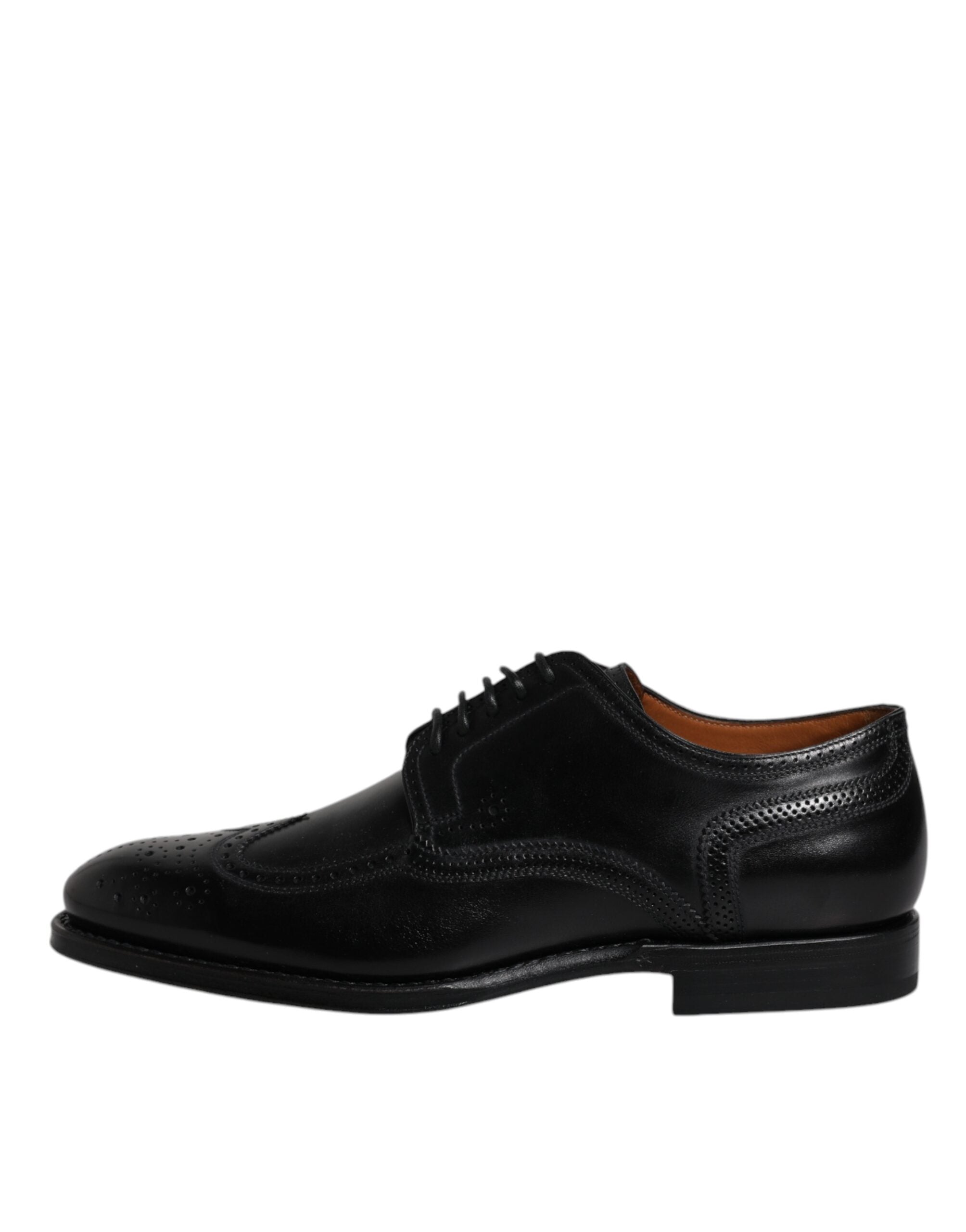 Black Leather Derby Wingtip Formal Shoes - ventzia