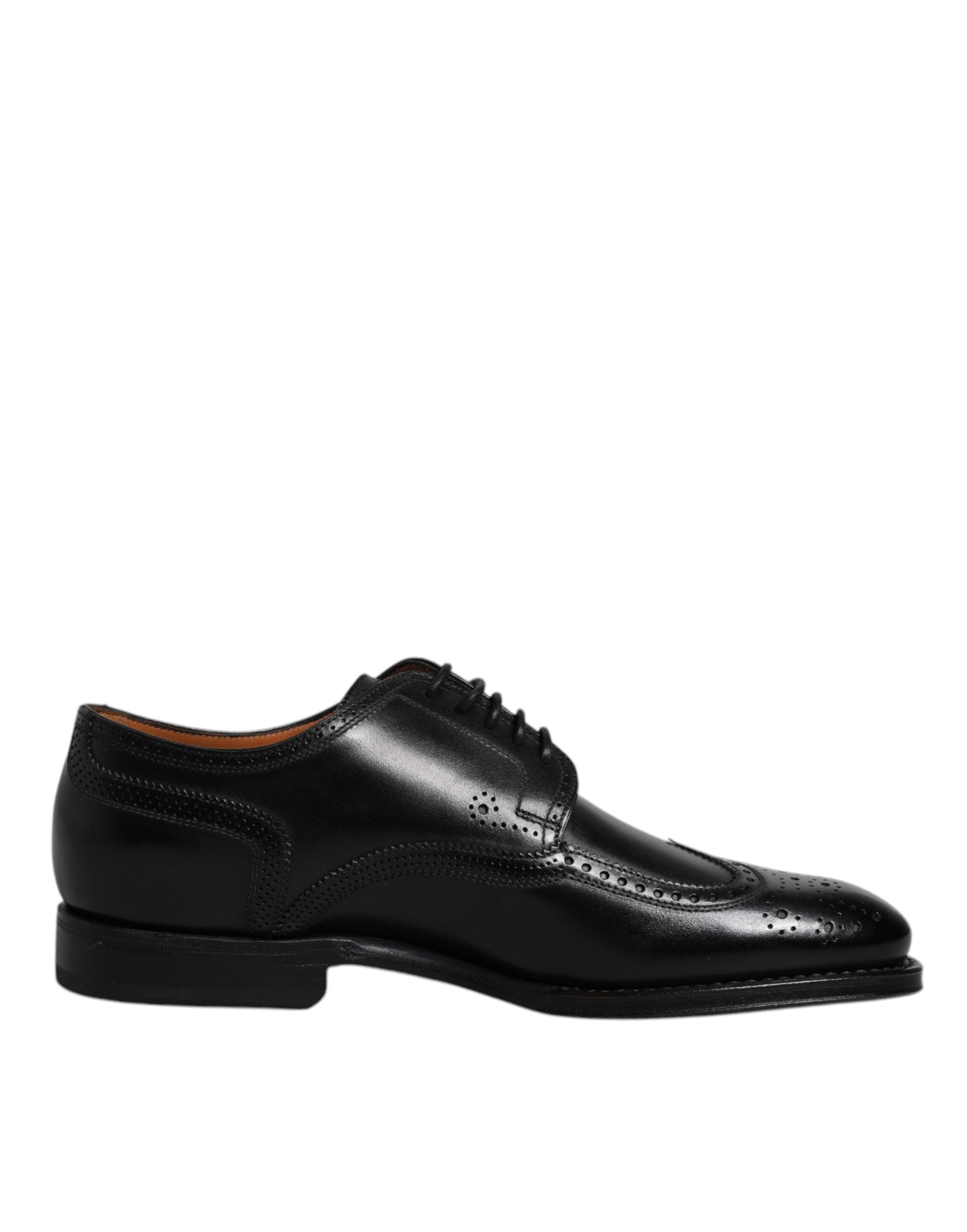 Black Leather Derby Wingtip Formal Shoes - ventzia