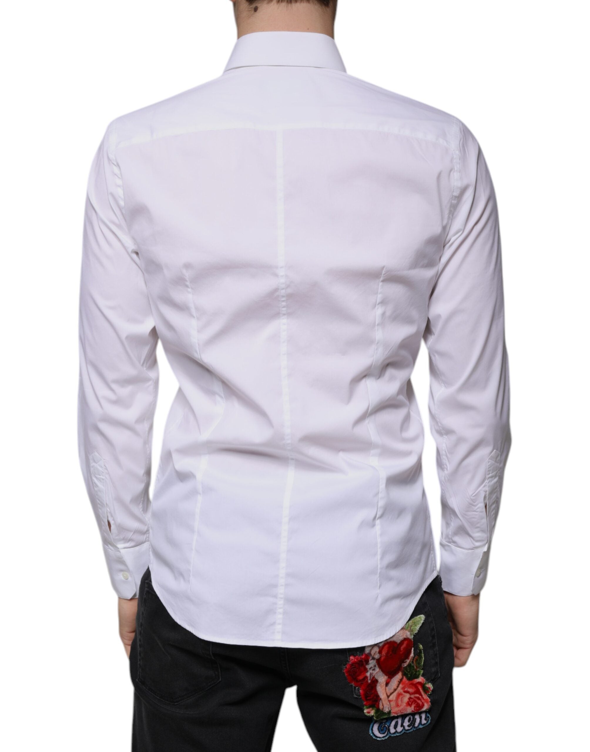 White Cotton Blend Men MARTINI Dress Shirt - ventzia