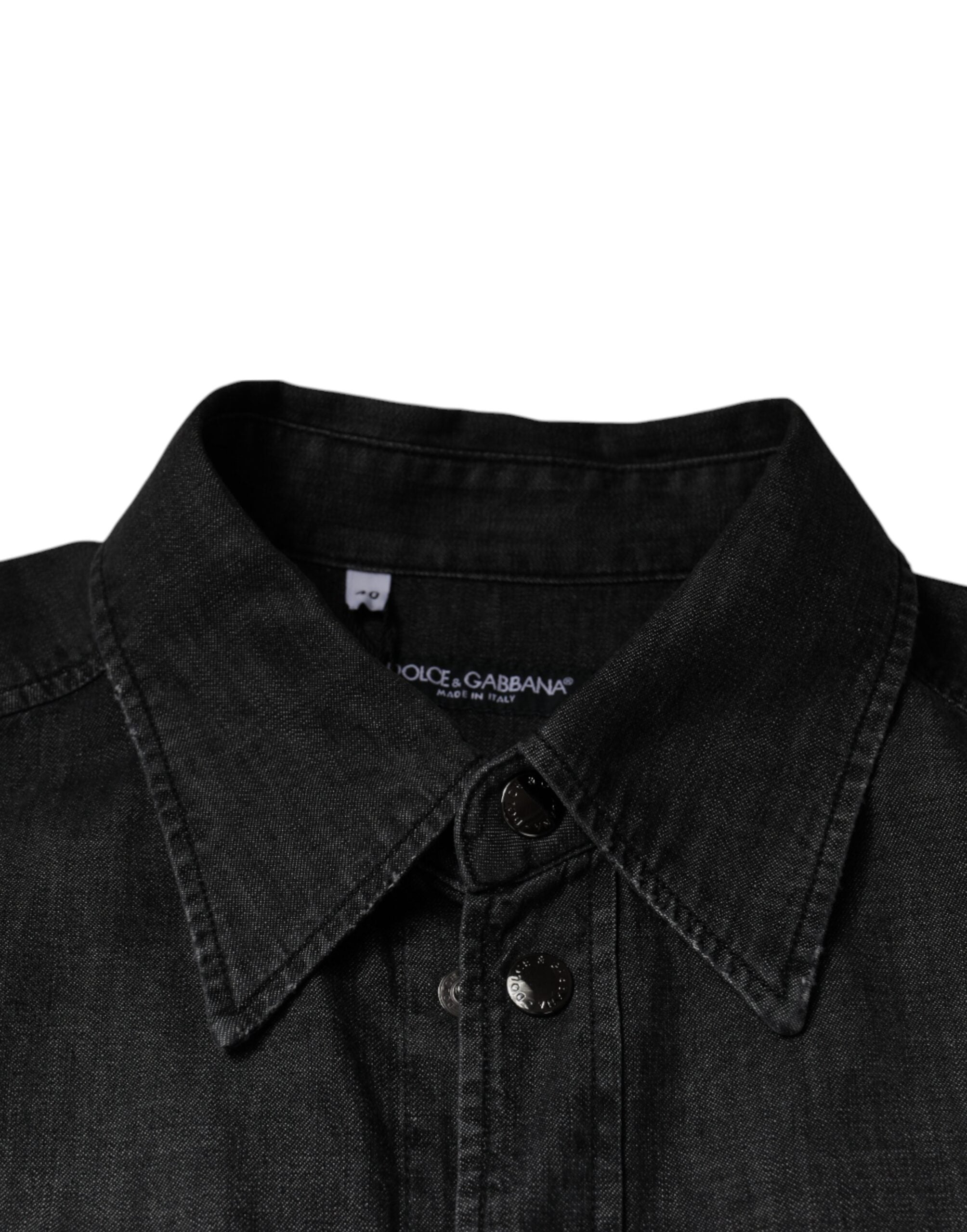 Black Logo Cotton Button Down Denim Shirt - ventzia
