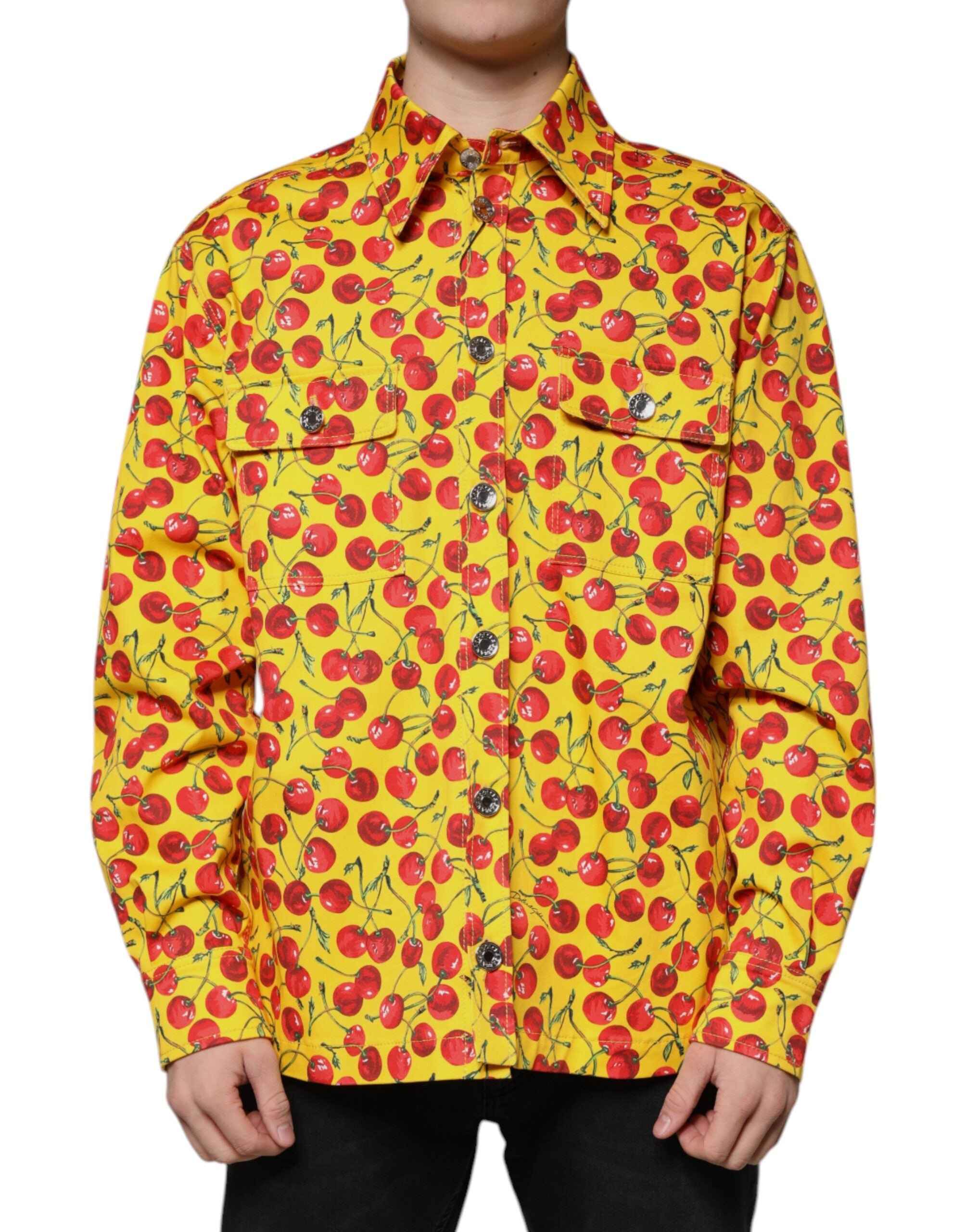 Yellow Cherry Button Down Men Casual Shirt - ventzia