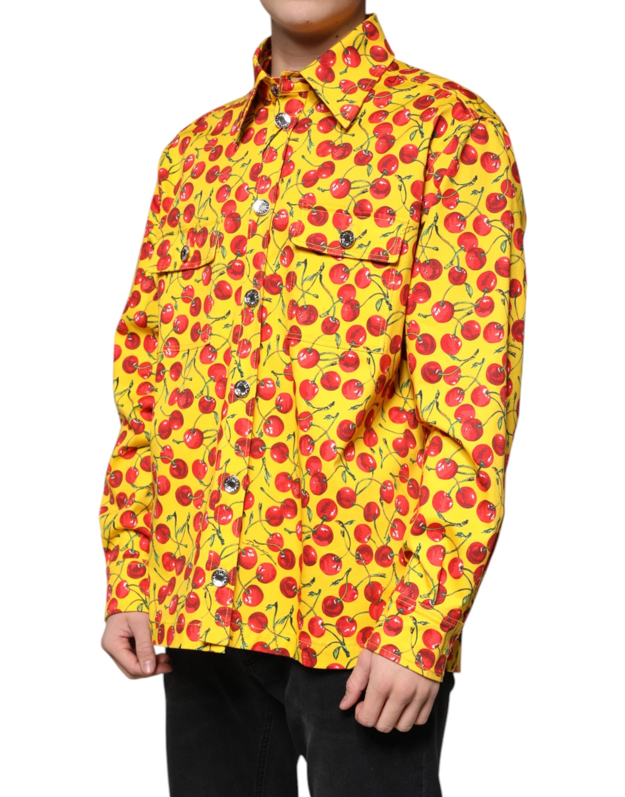 Yellow Cherry Button Down Men Casual Shirt - ventzia