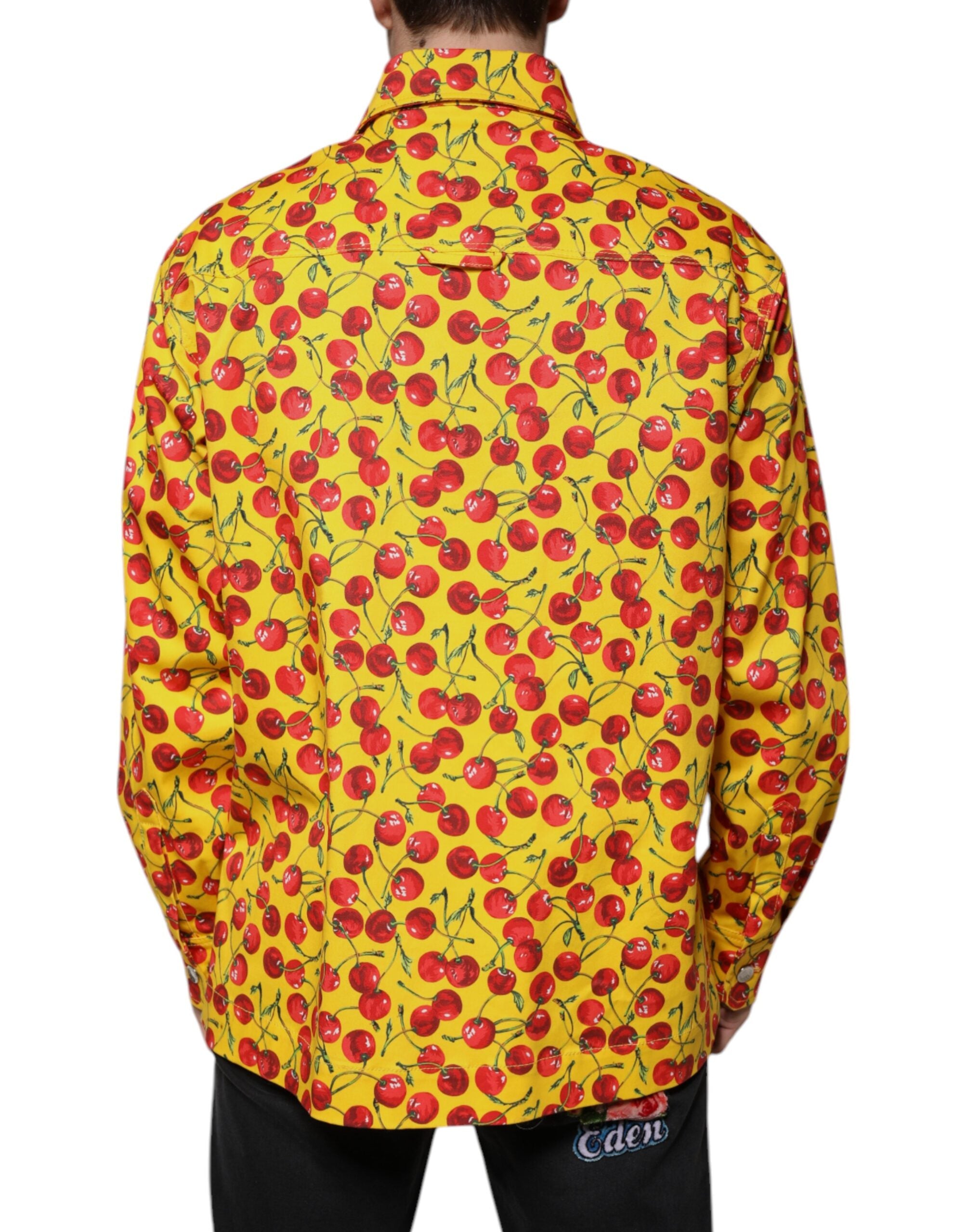 Yellow Cherry Button Down Men Casual Shirt - ventzia