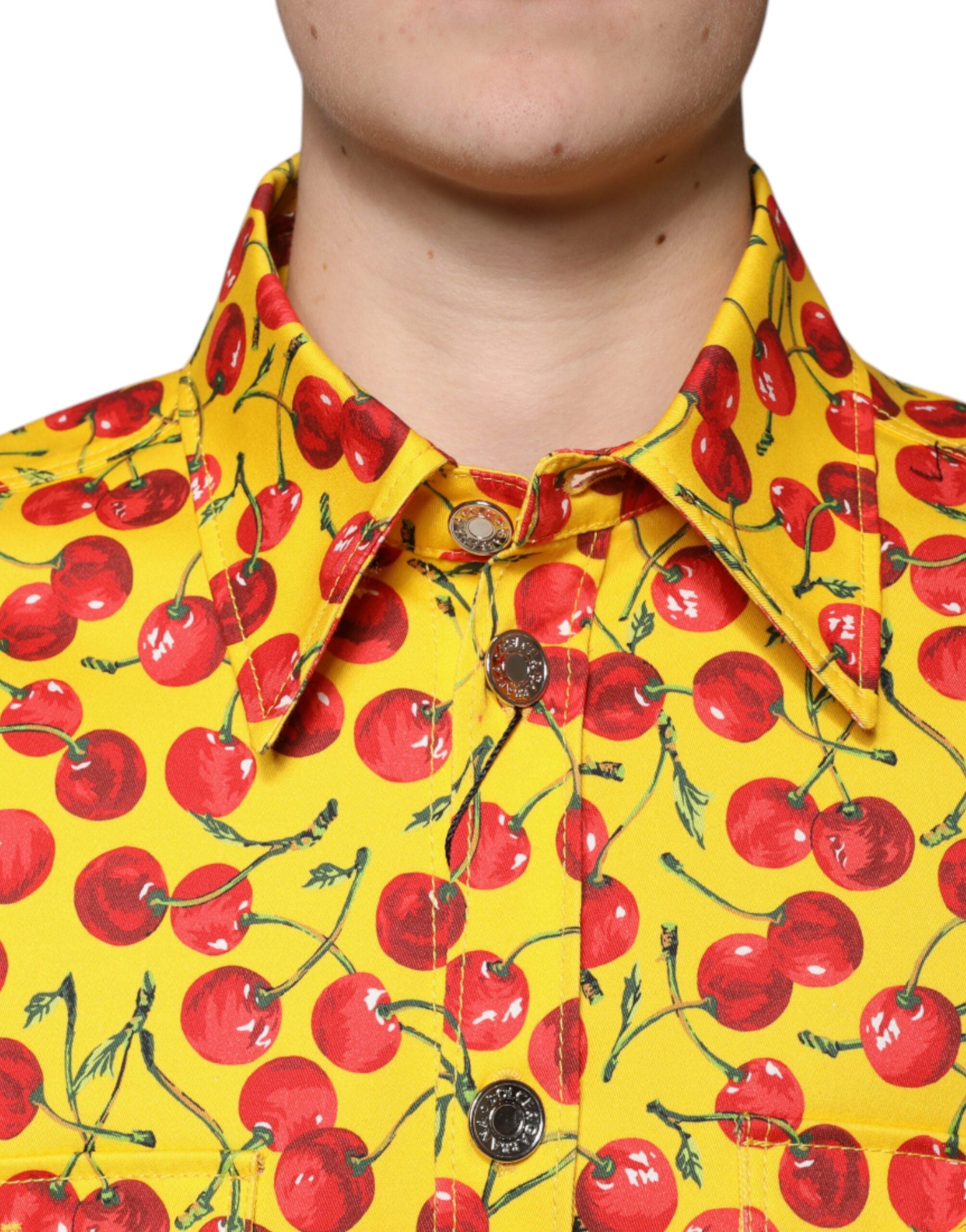 Yellow Cherry Button Down Men Casual Shirt - ventzia