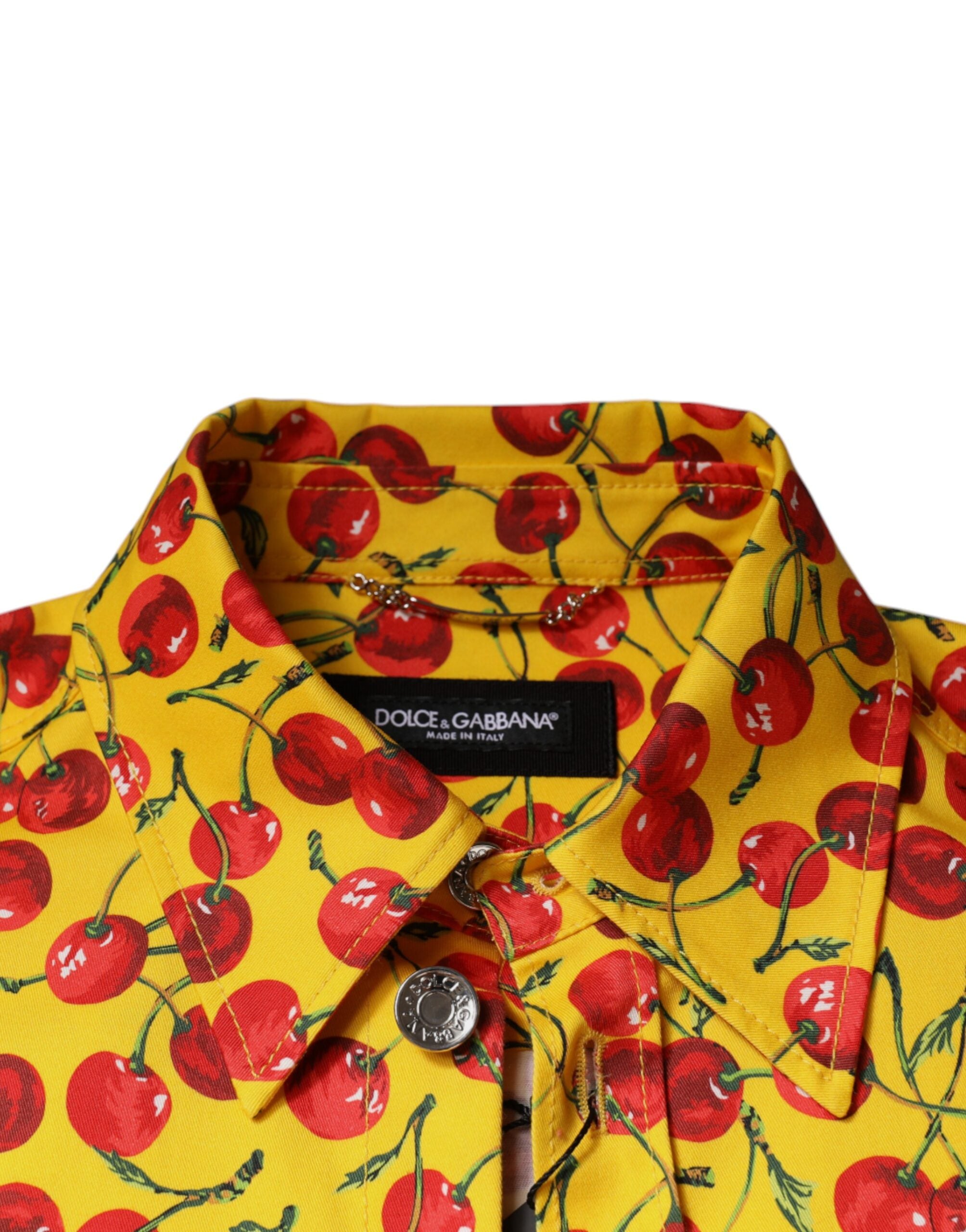 Yellow Cherry Button Down Men Casual Shirt - ventzia
