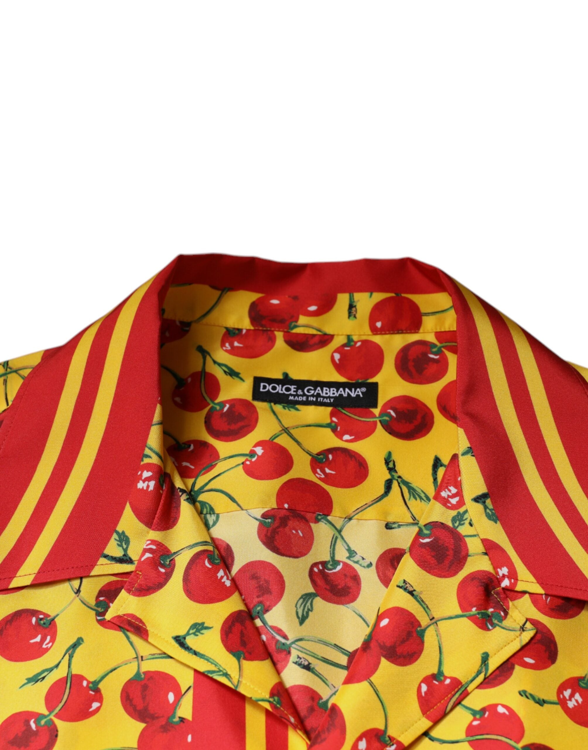 Yellow Cherry Button Down Silk Casual Shirt - ventzia