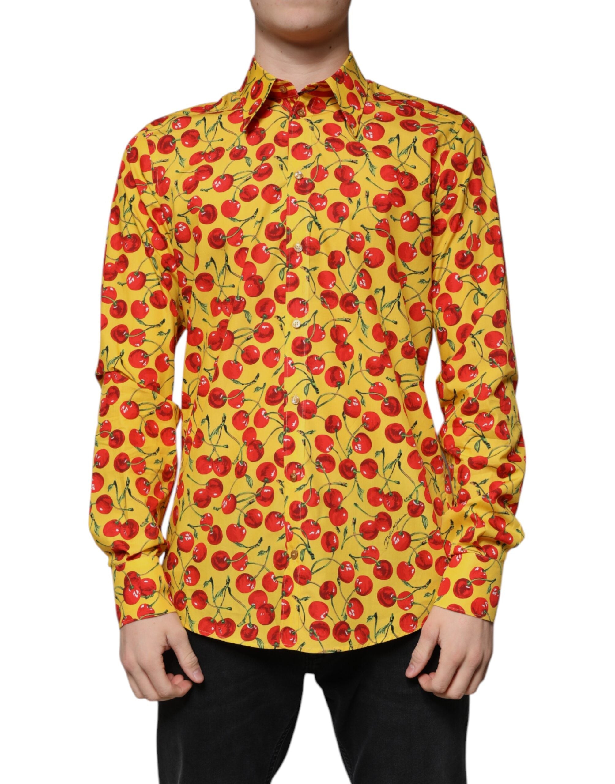 Yellow Cherry Cotton MARTINI Dress Shirt - ventzia