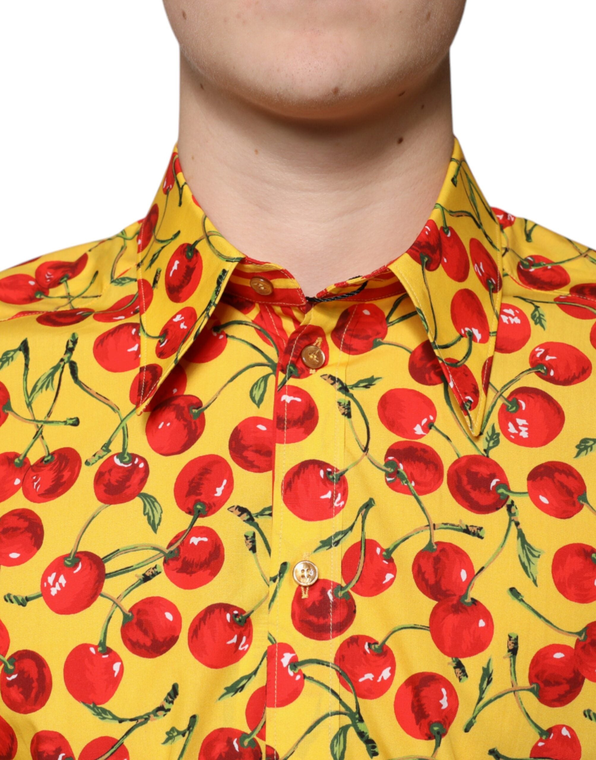 Yellow Cherry Cotton MARTINI Dress Shirt - ventzia