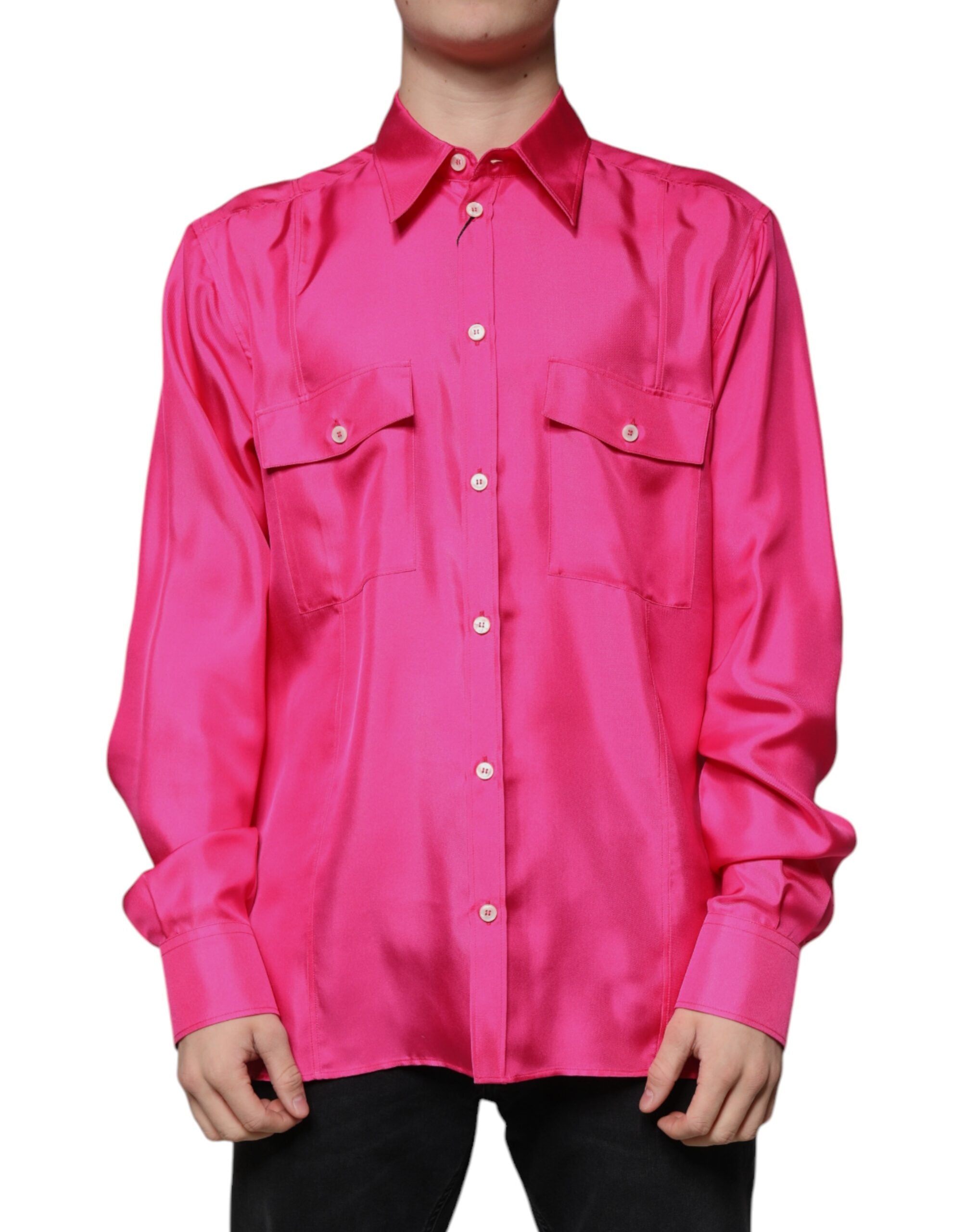 Pink Silk Collared Button Down Men Shirt - ventzia