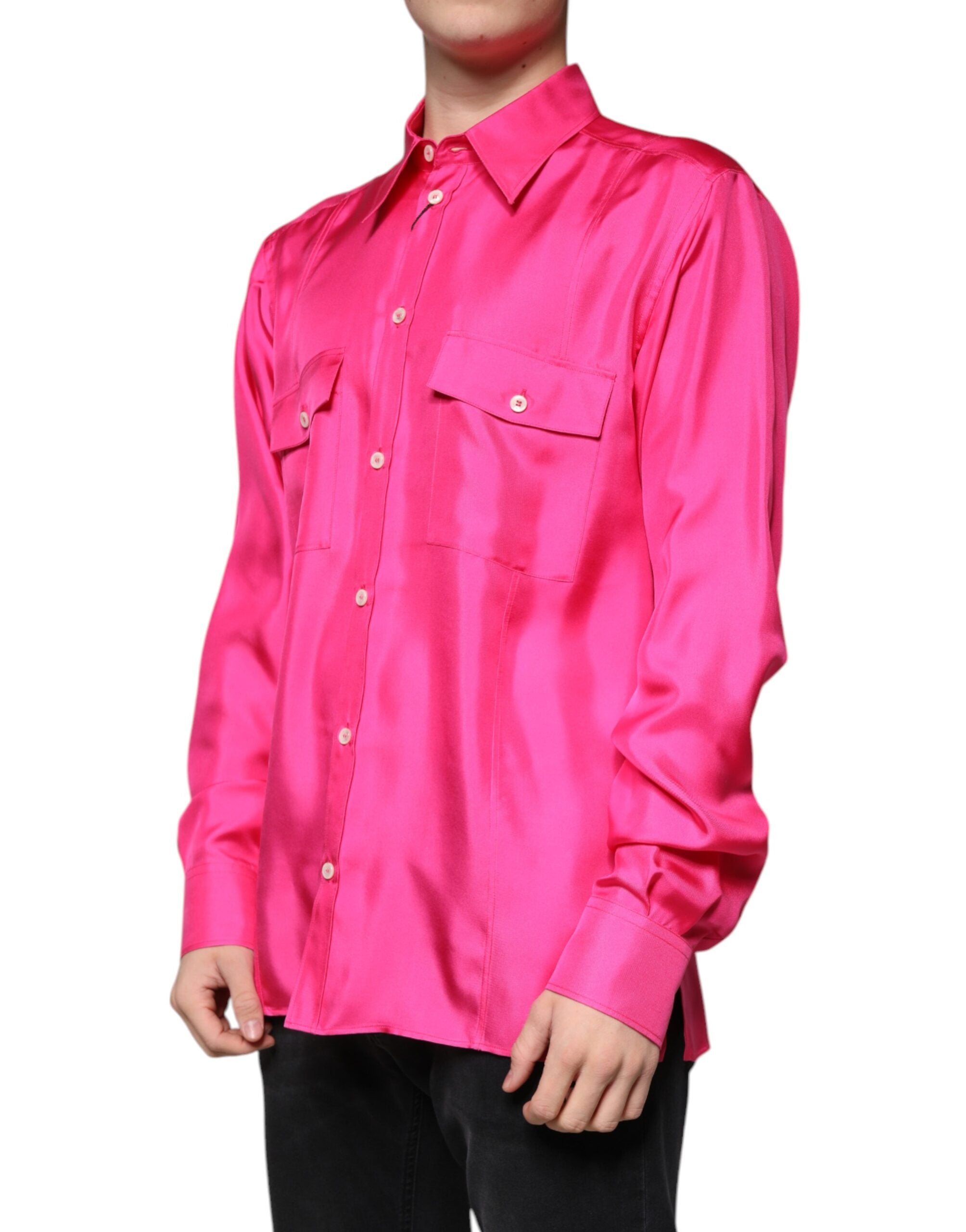 Pink Silk Collared Button Down Men Shirt - ventzia