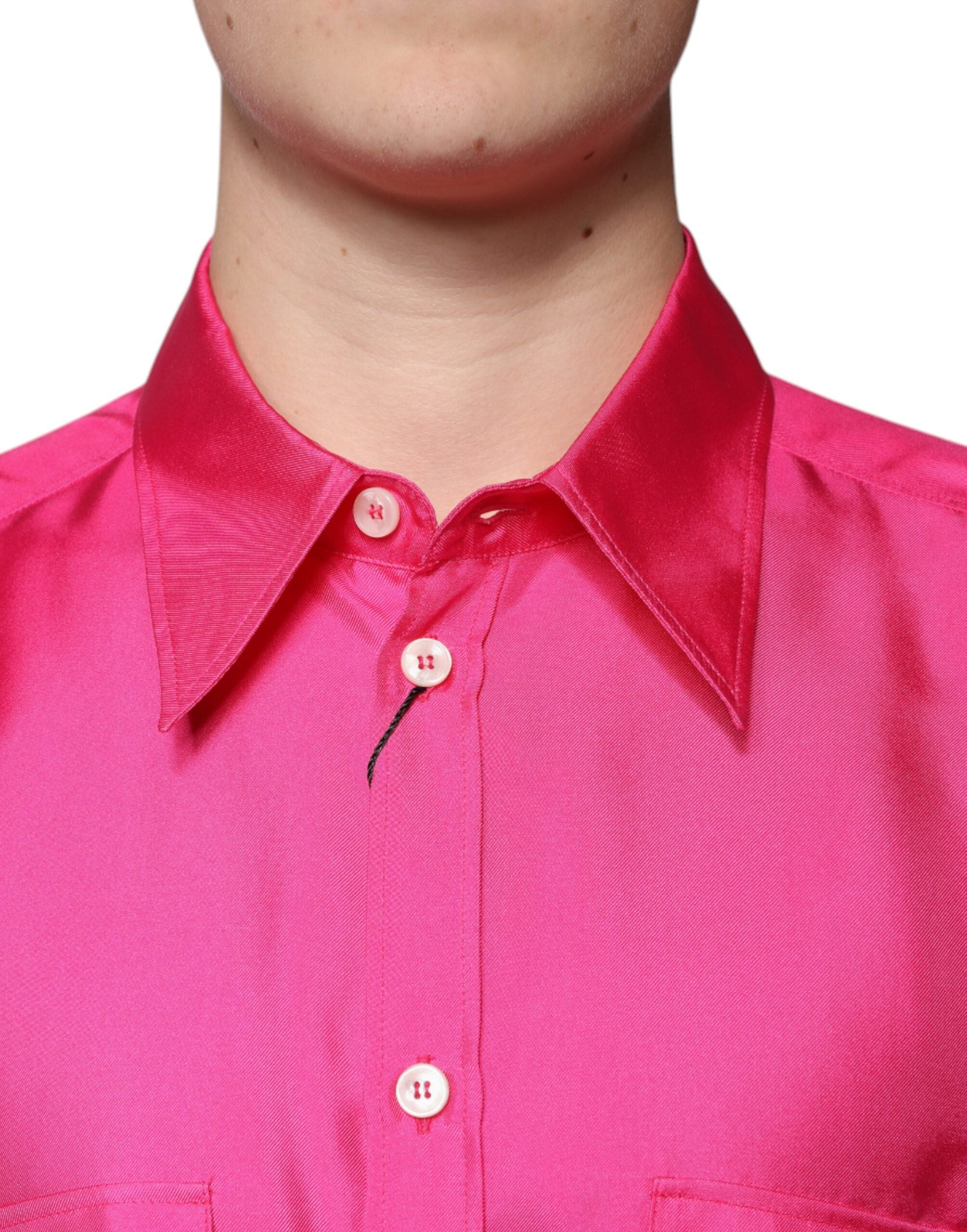 Pink Silk Collared Button Down Men Shirt - ventzia