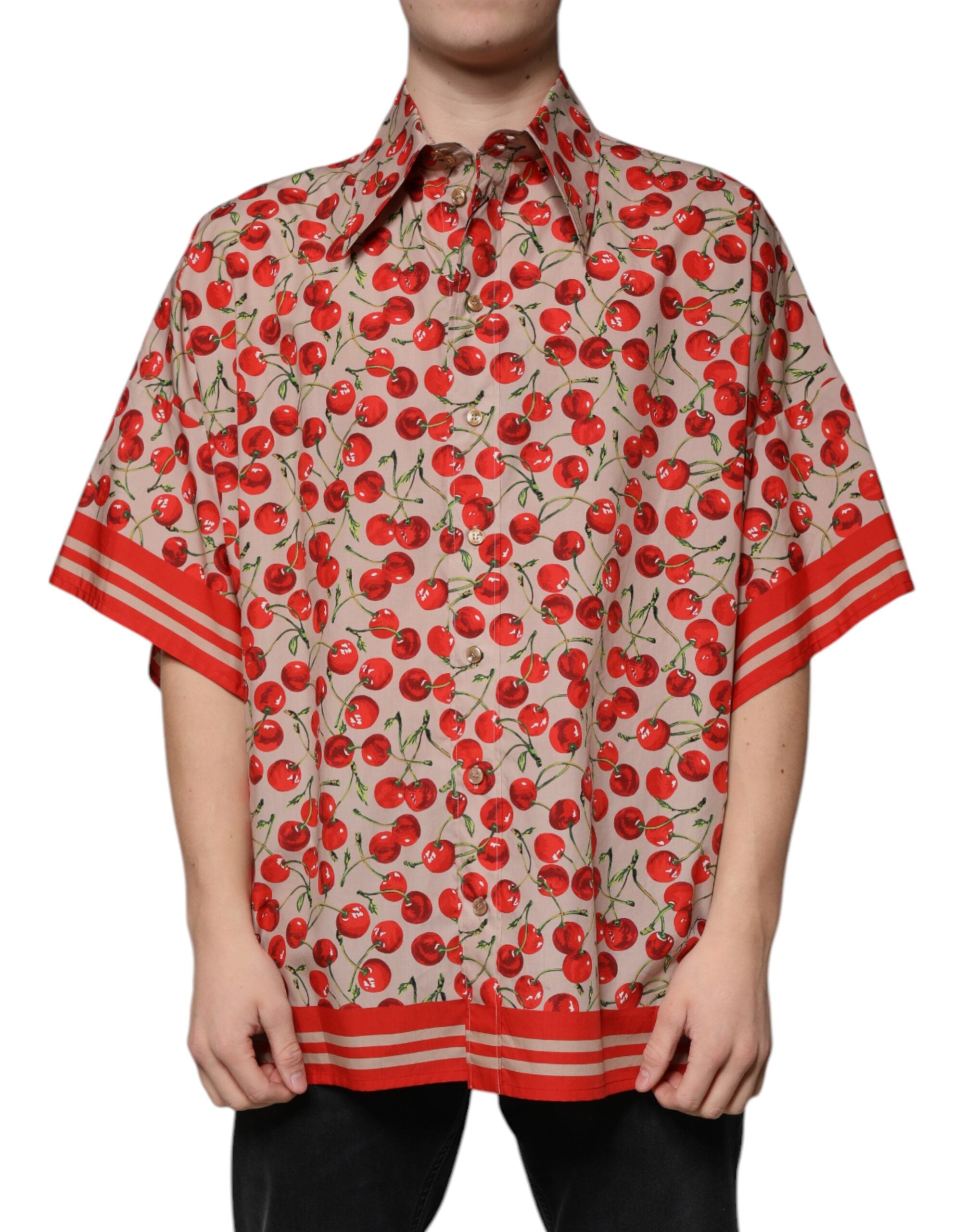 Beige Cherry Button Down Men Casual Shirt - ventzia