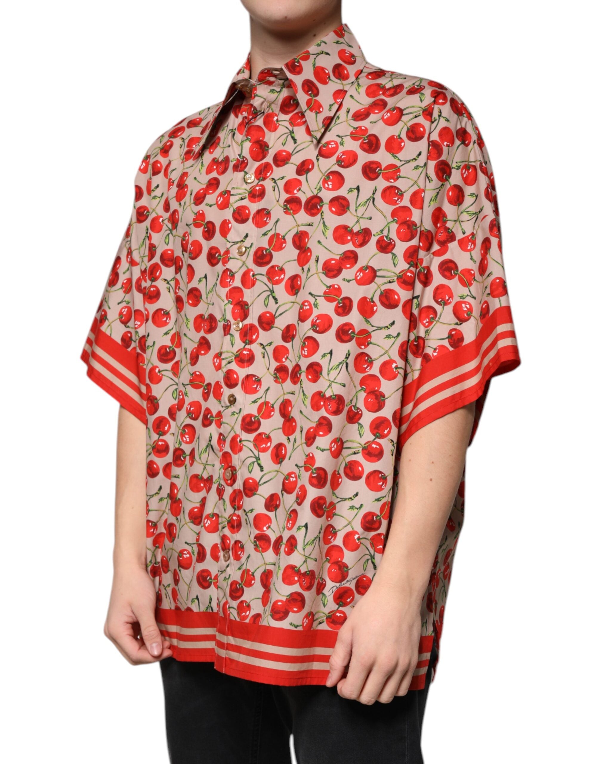 Beige Cherry Button Down Men Casual Shirt - ventzia