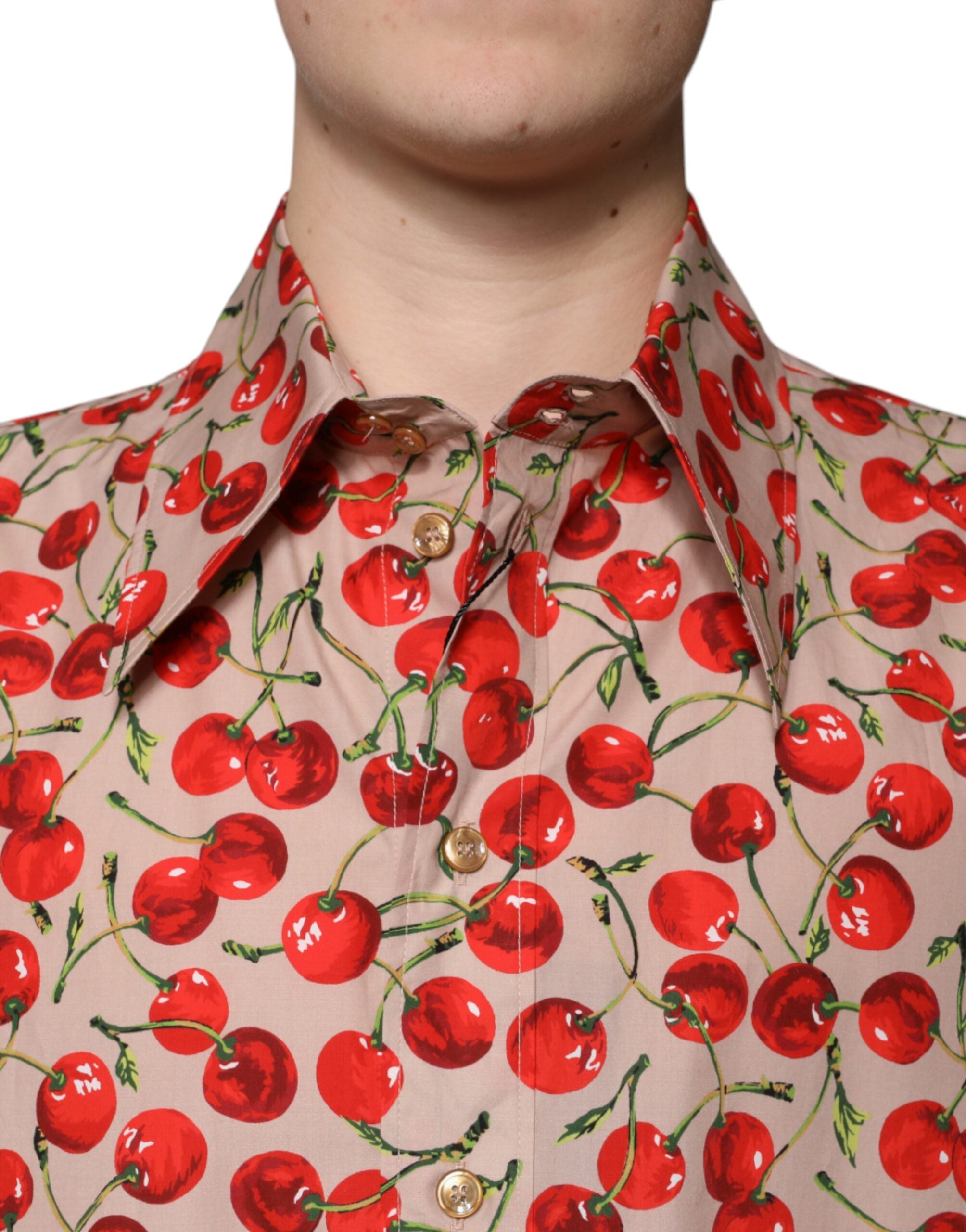 Beige Cherry Button Down Men Casual Shirt - ventzia