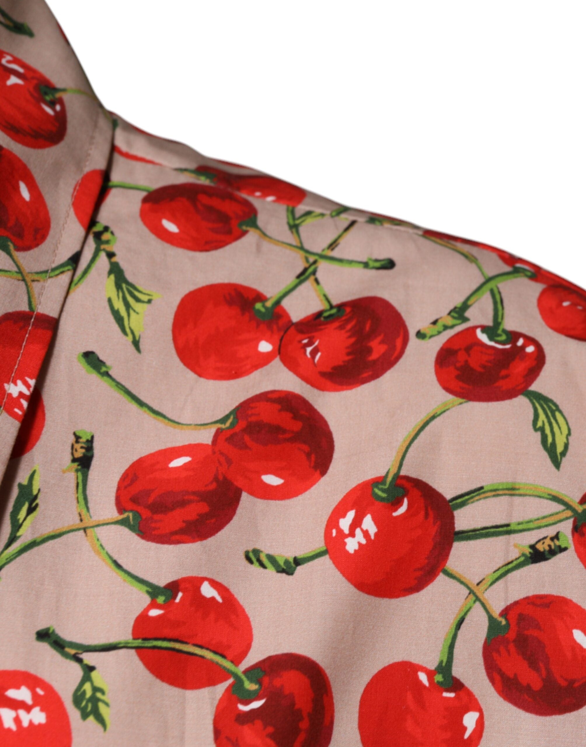 Beige Cherry Button Down Men Casual Shirt - ventzia