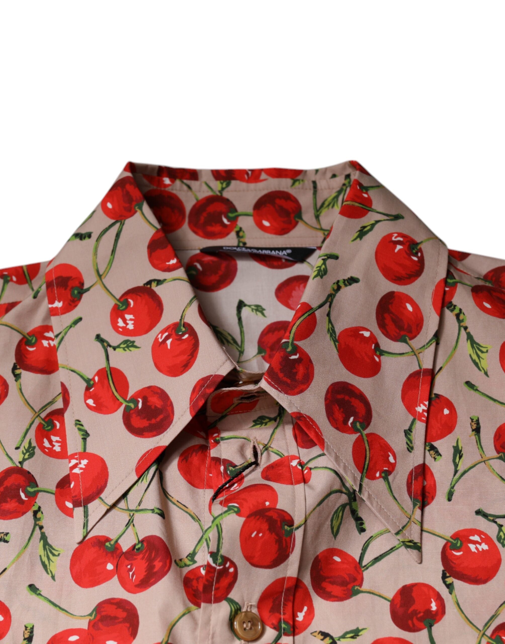 Beige Cherry Button Down Men Casual Shirt - ventzia