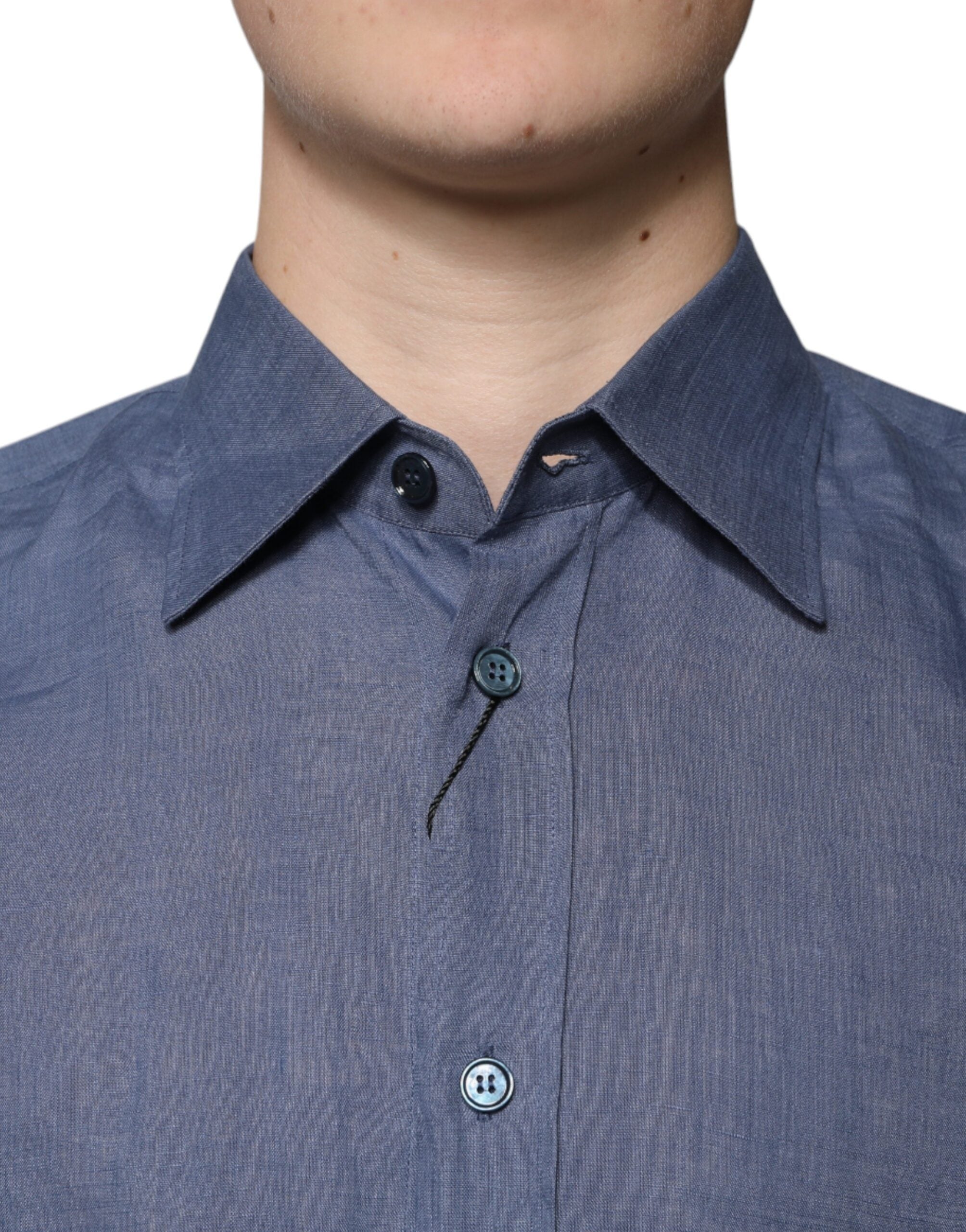 Blue Logo Long Sleeve Button Down Casual Shirt - ventzia