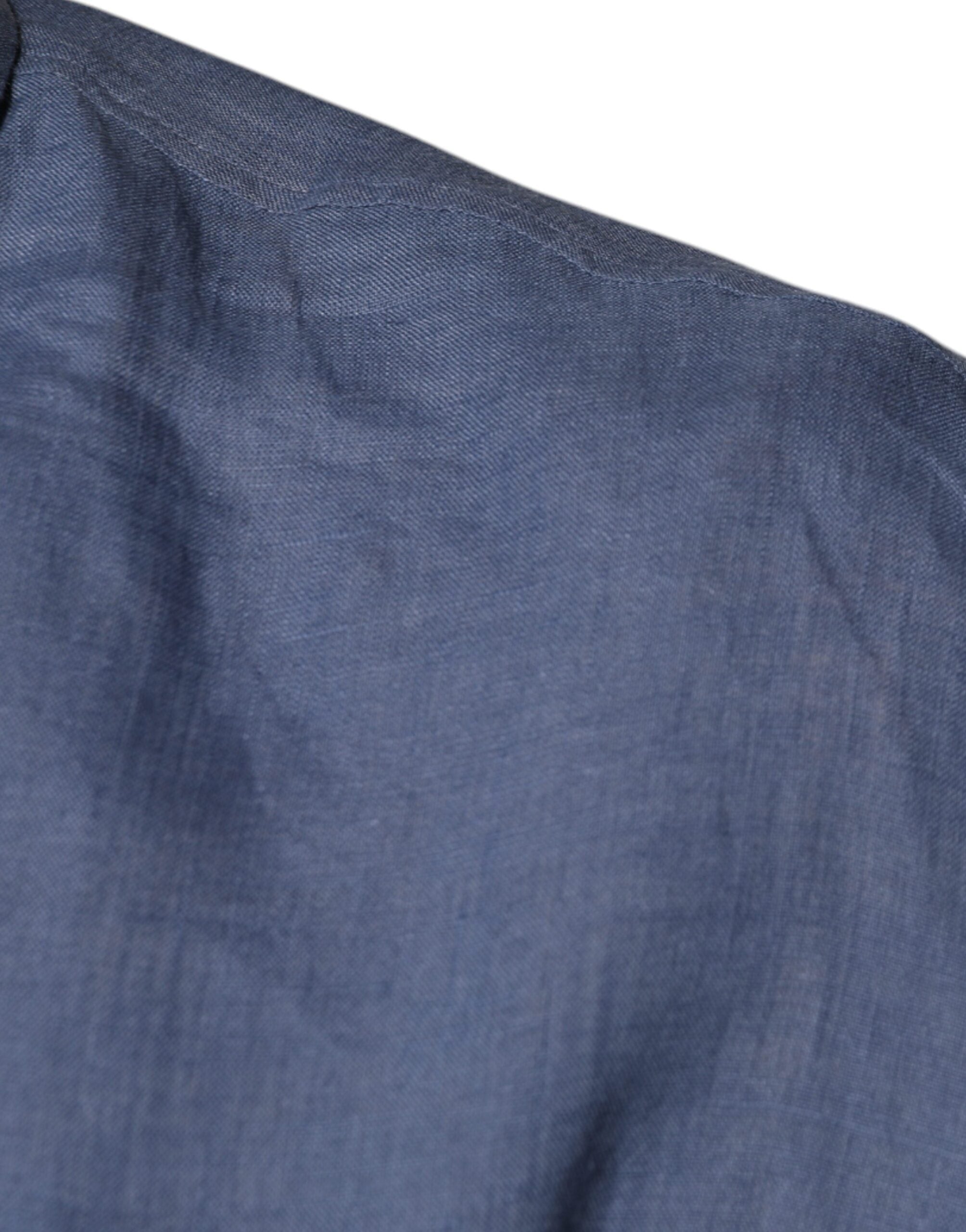 Blue Logo Long Sleeve Button Down Casual Shirt - ventzia