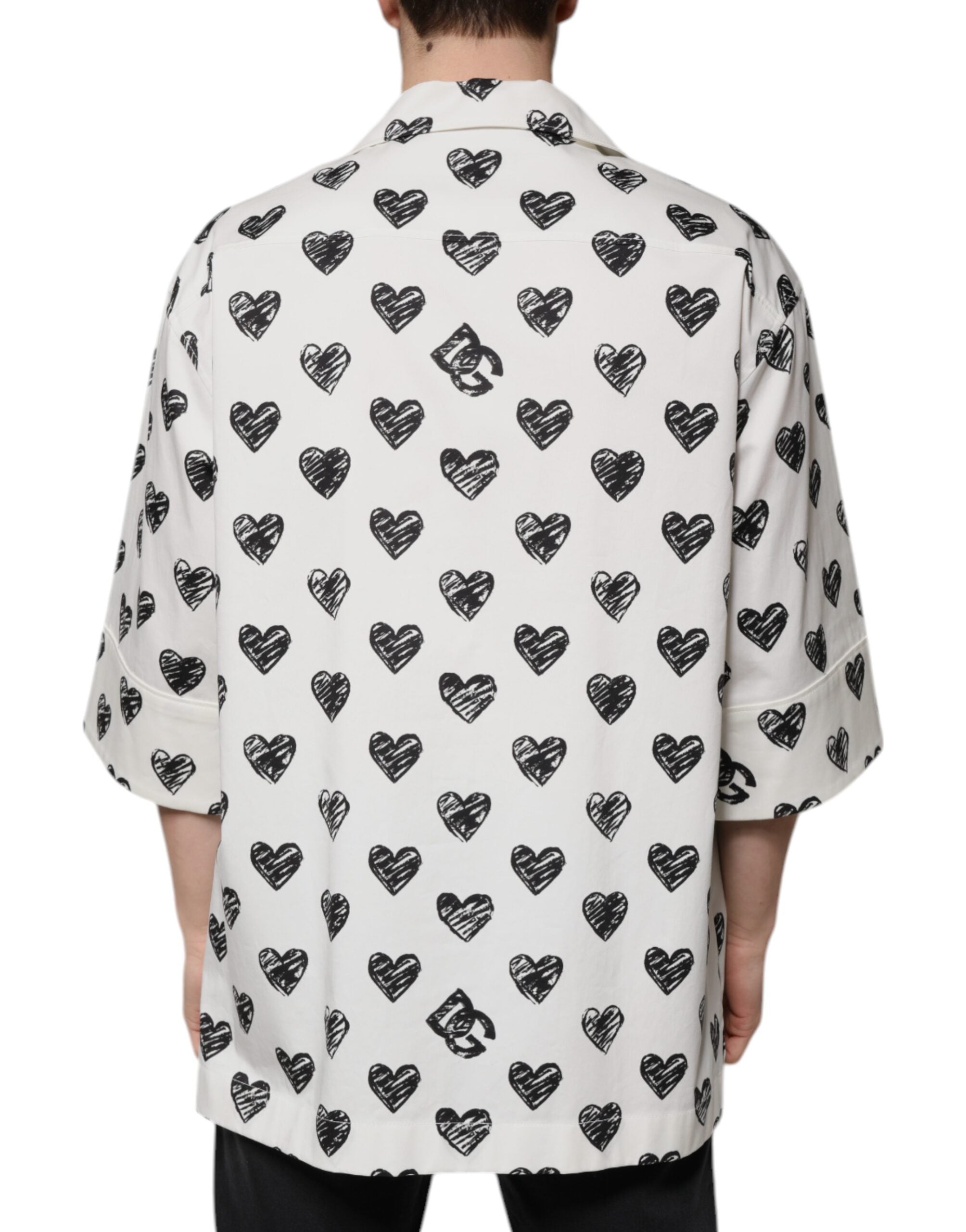 White Heart Print Short Sleeve Casual Shirt - ventzia