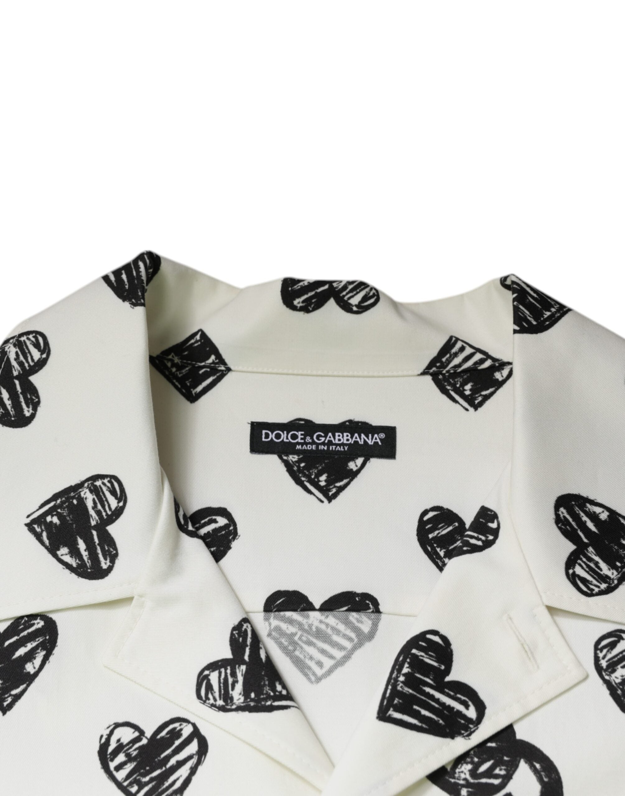 White Heart Print Short Sleeve Casual Shirt - ventzia