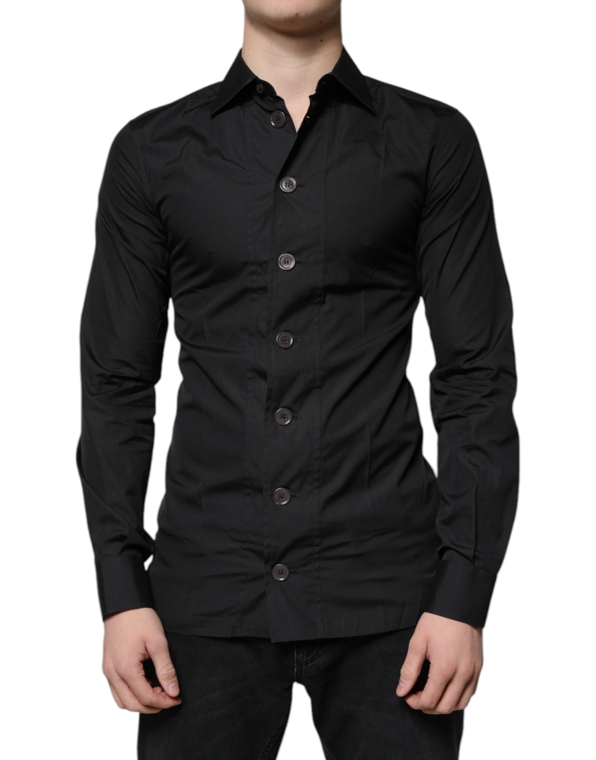Black Cotton Formal Long Sleeves Dress Shirt - ventzia