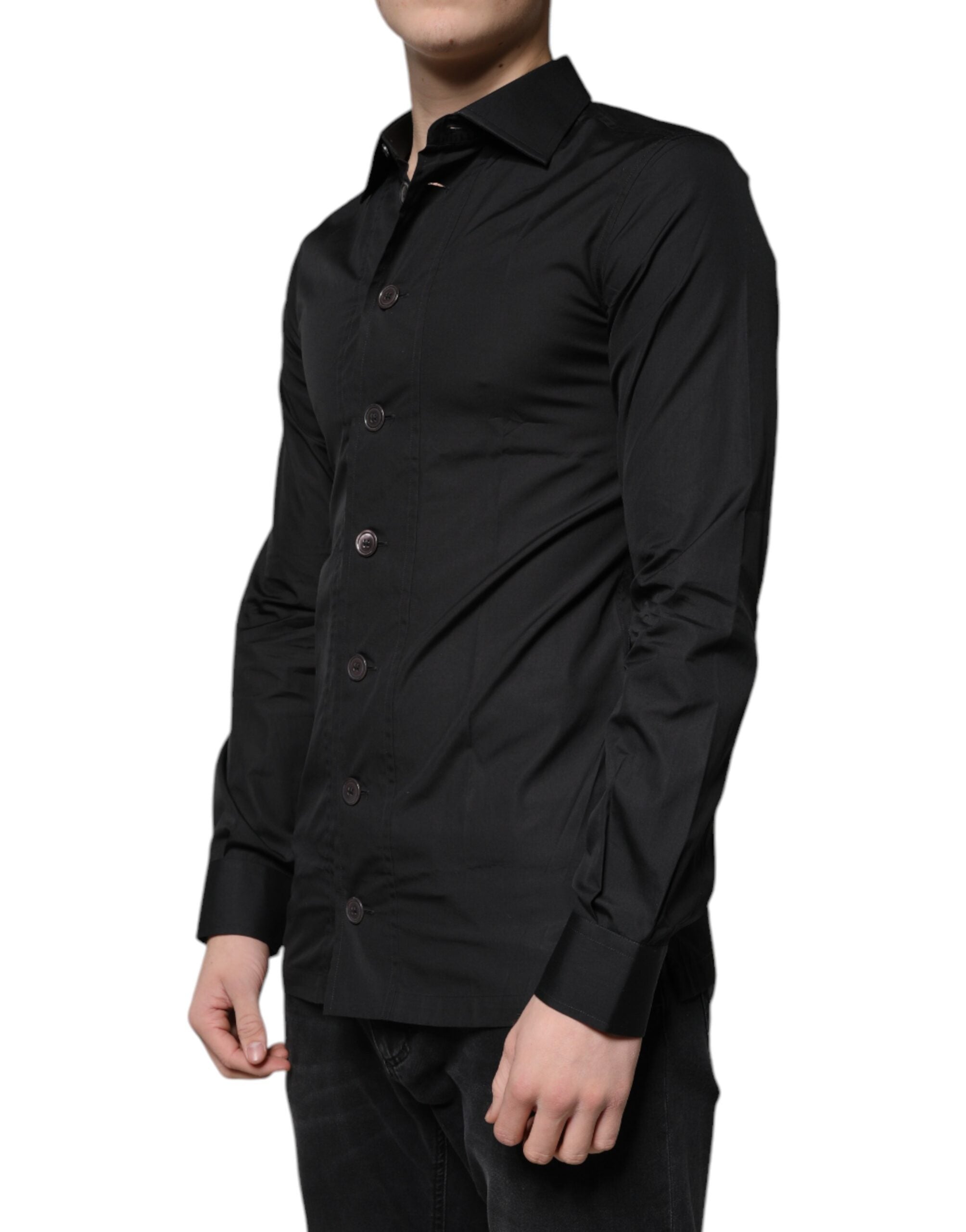Black Cotton Formal Long Sleeves Dress Shirt - ventzia