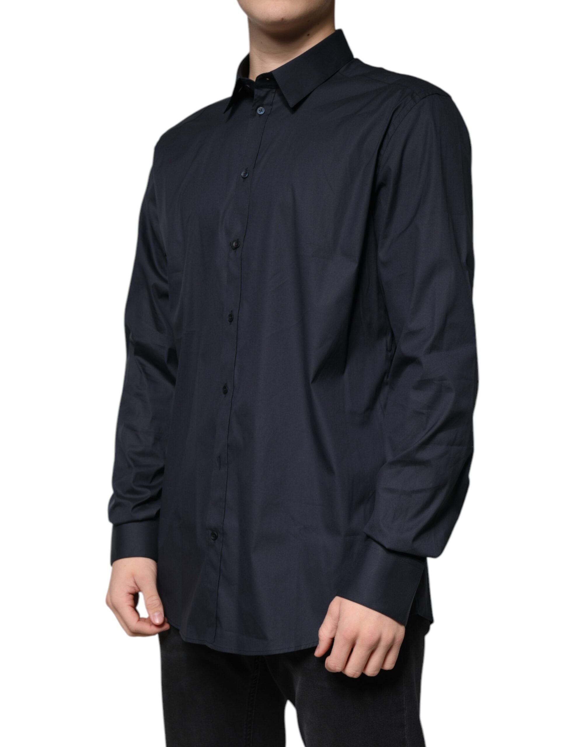 Black Cotton Blend Formal GOLD Dress Shirt - ventzia