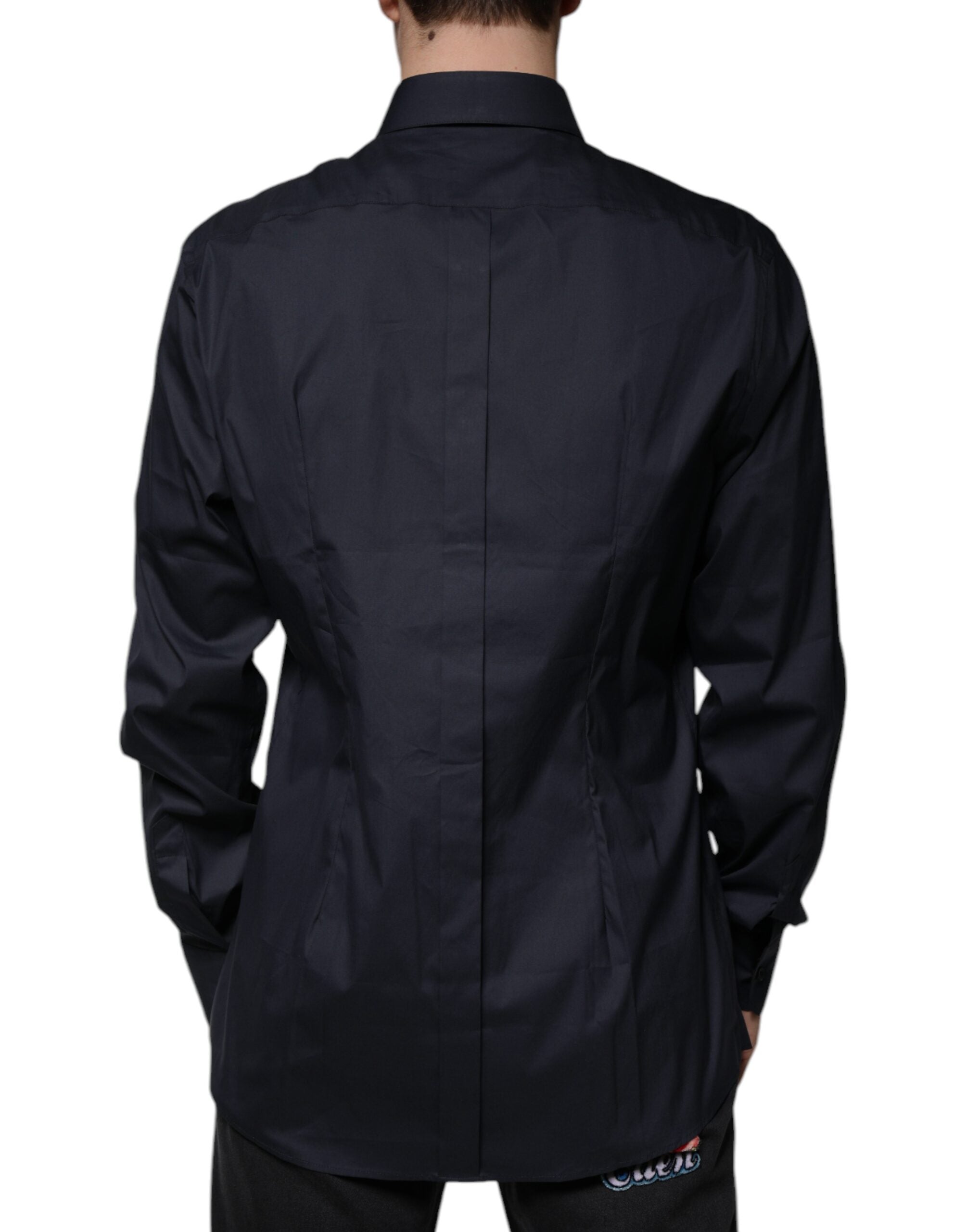 Black Cotton Blend Formal GOLD Dress Shirt - ventzia