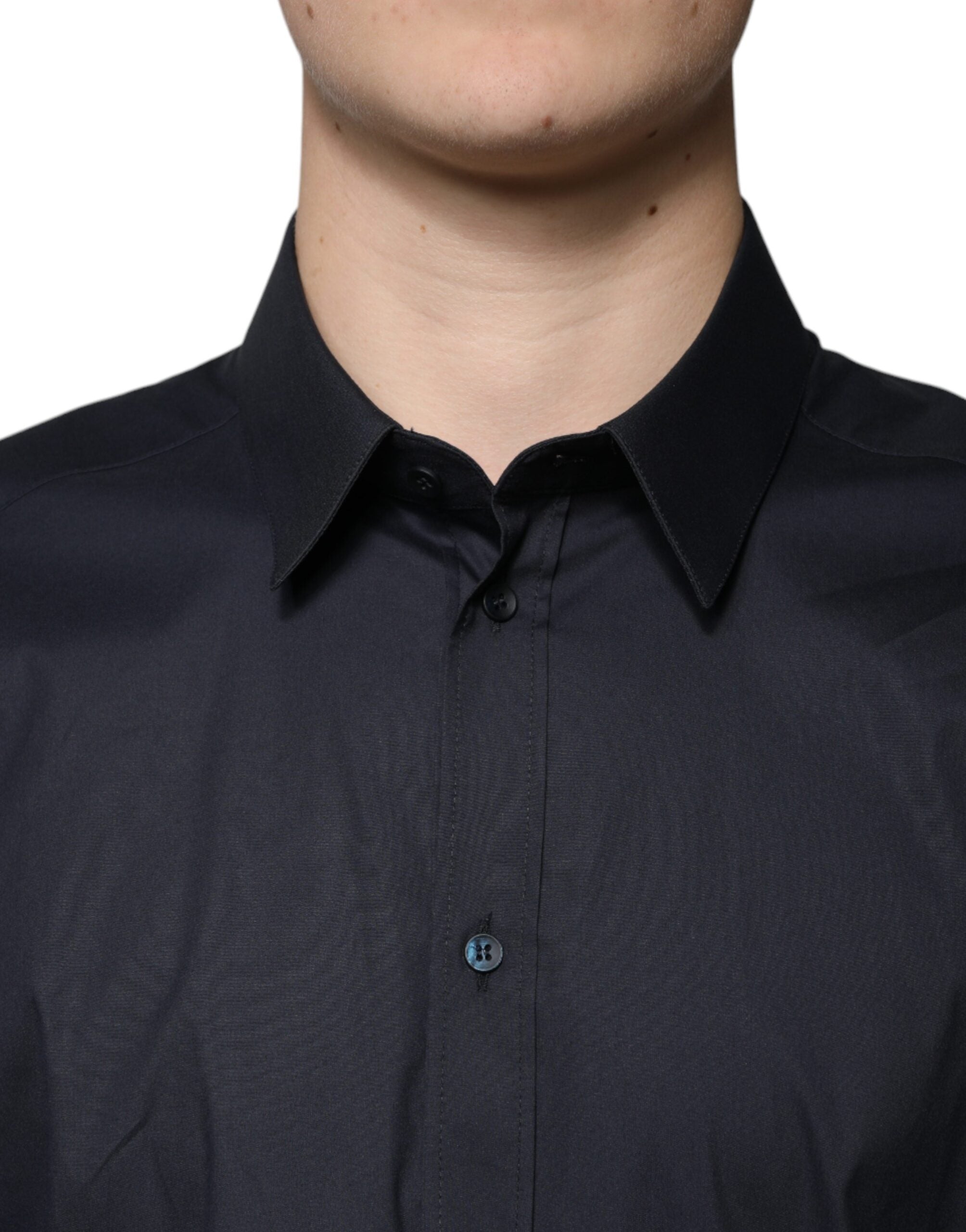 Black Cotton Blend Formal GOLD Dress Shirt - ventzia