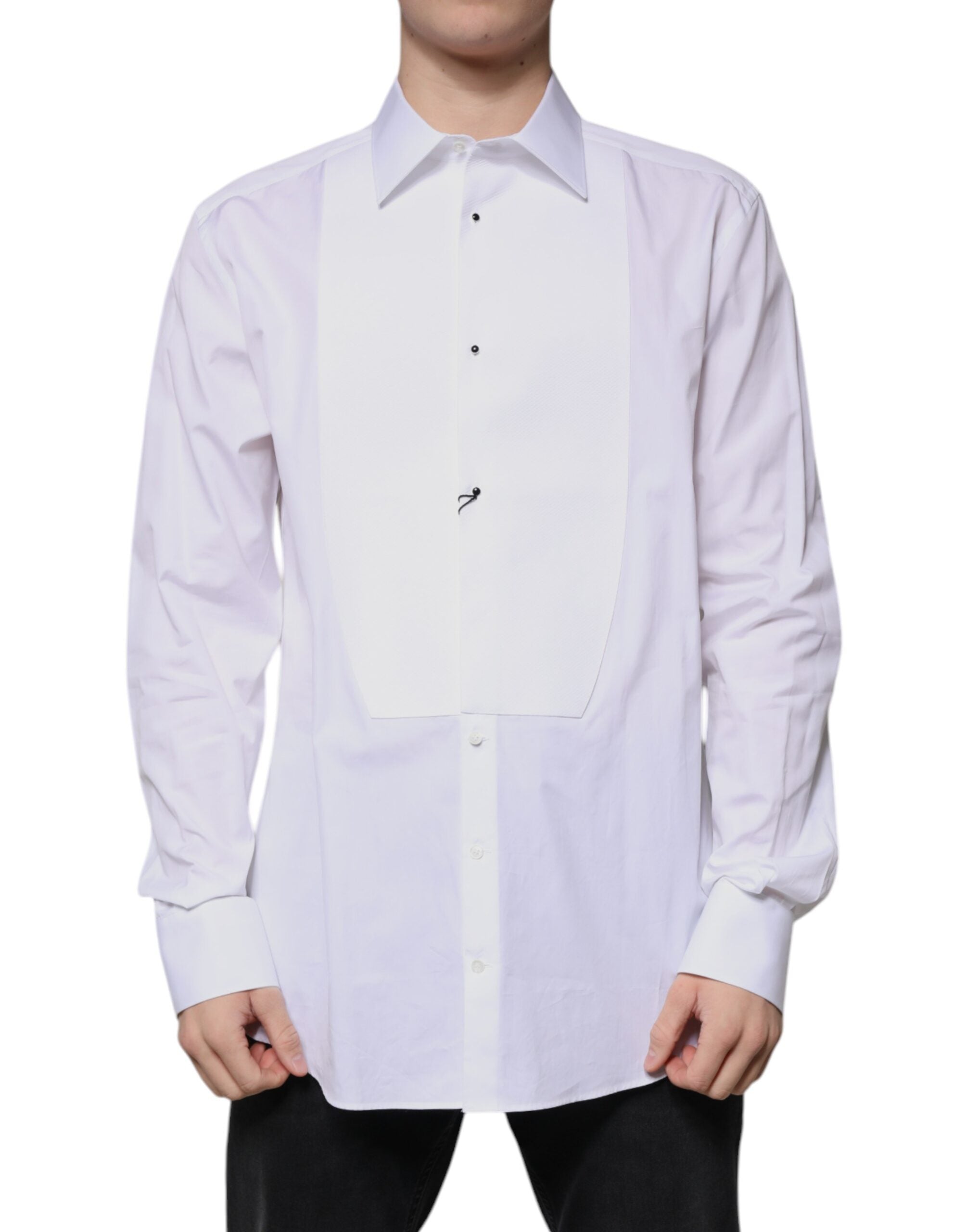White Bib Cotton Poplin GOLD Formal Shirt - ventzia