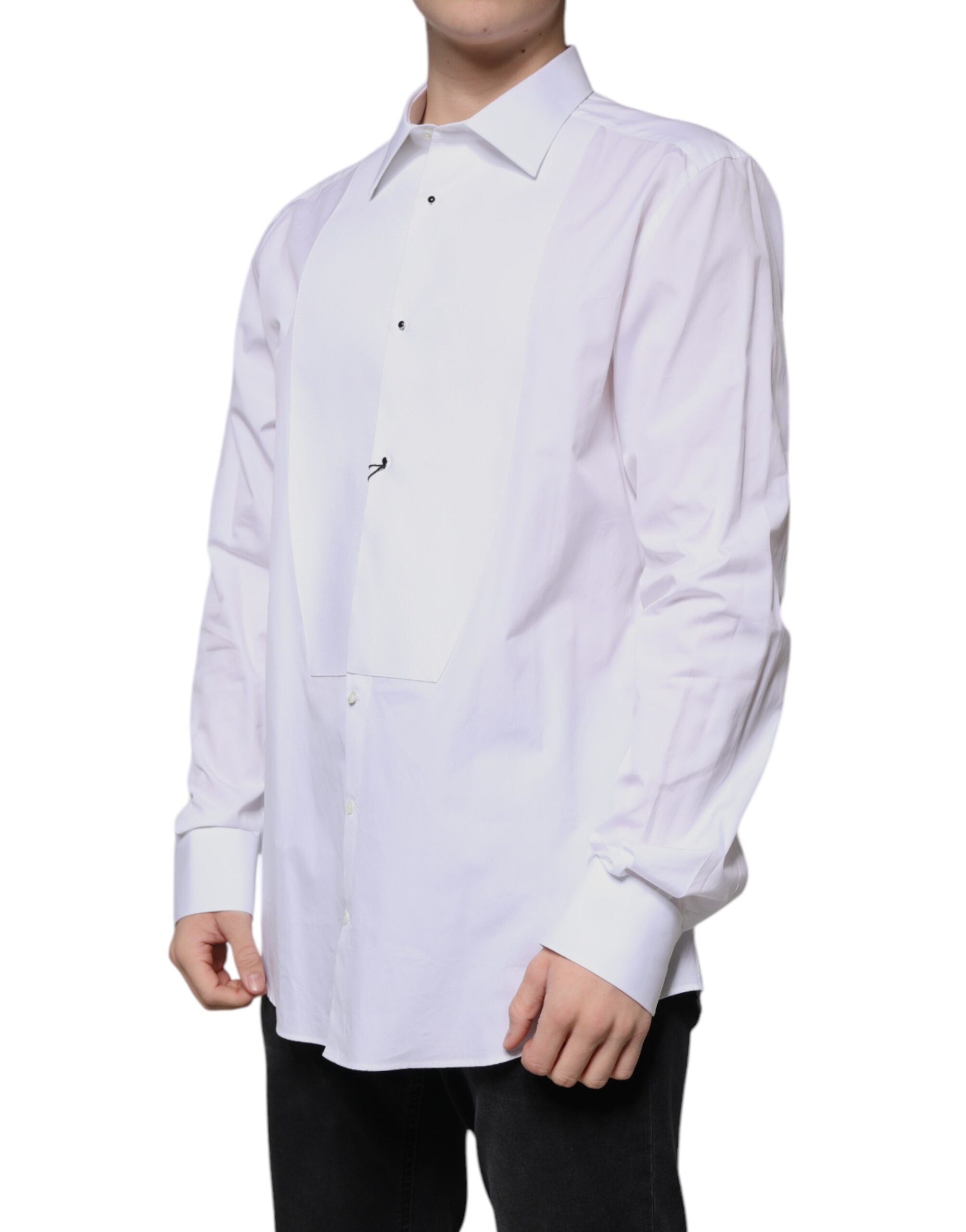 White Bib Cotton Poplin GOLD Formal Shirt - ventzia