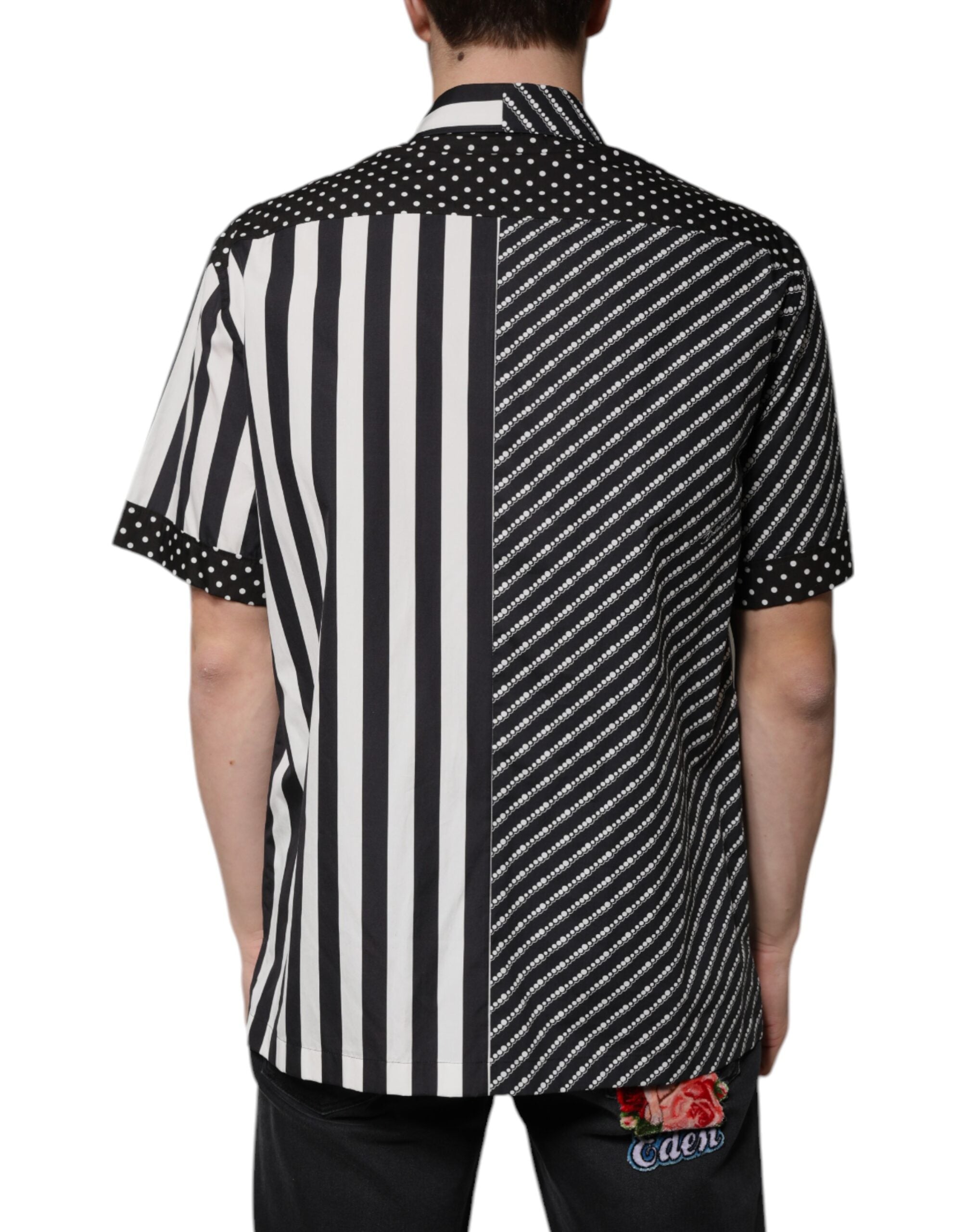 Black White Striped Button Down Casual Shirt - ventzia