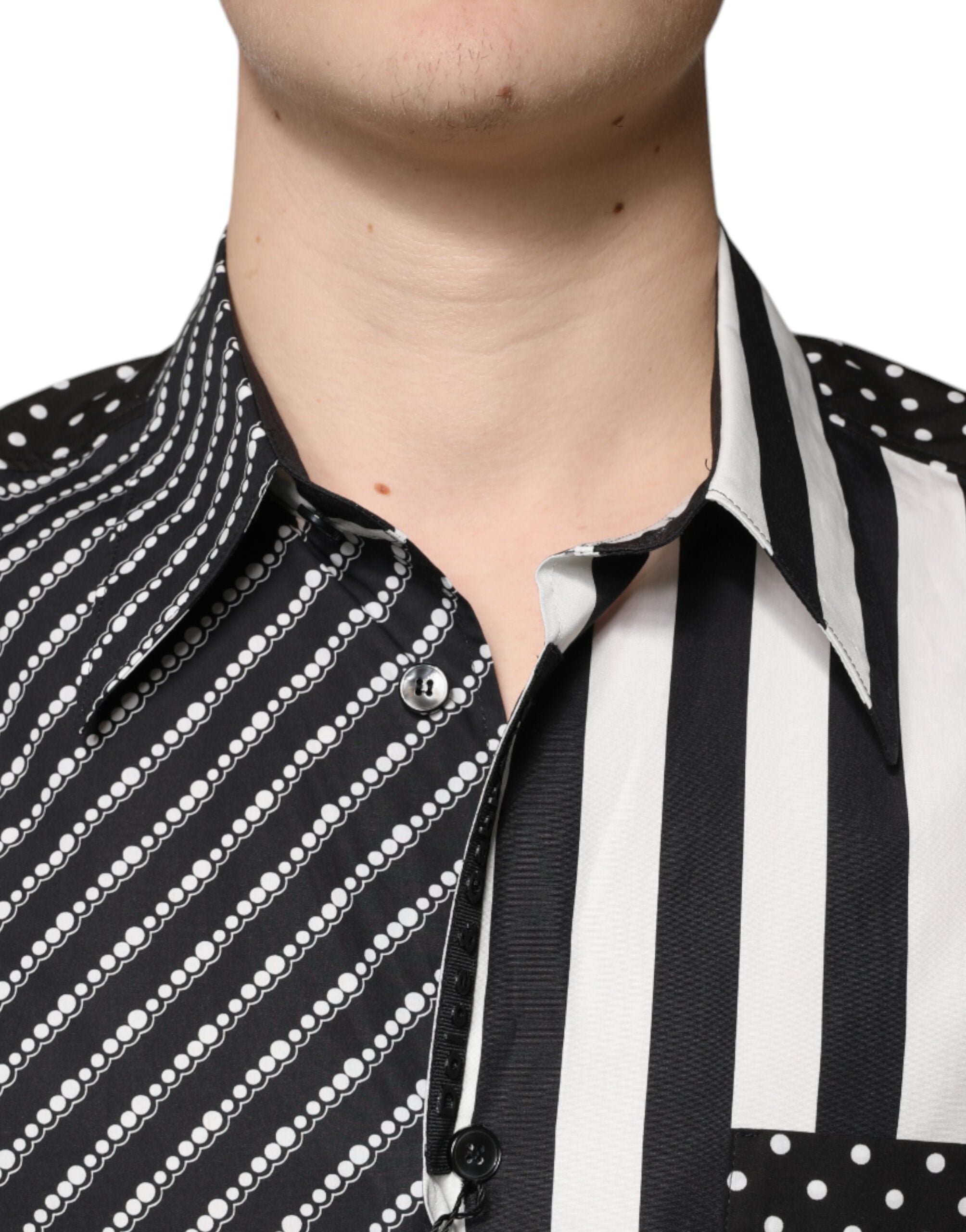 Black White Striped Button Down Casual Shirt - ventzia