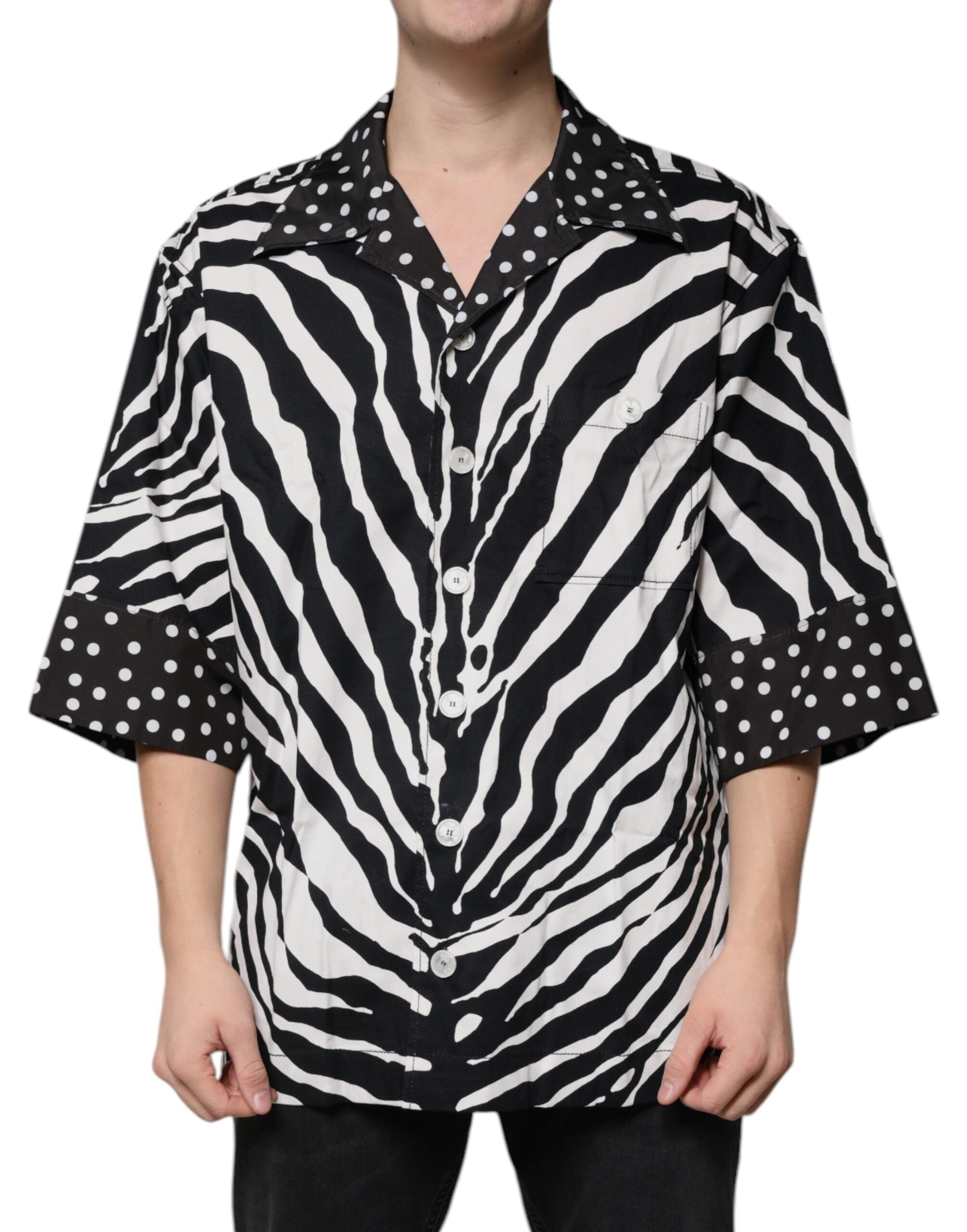 Black White Zebra Button Down Oversize Shirt - ventzia