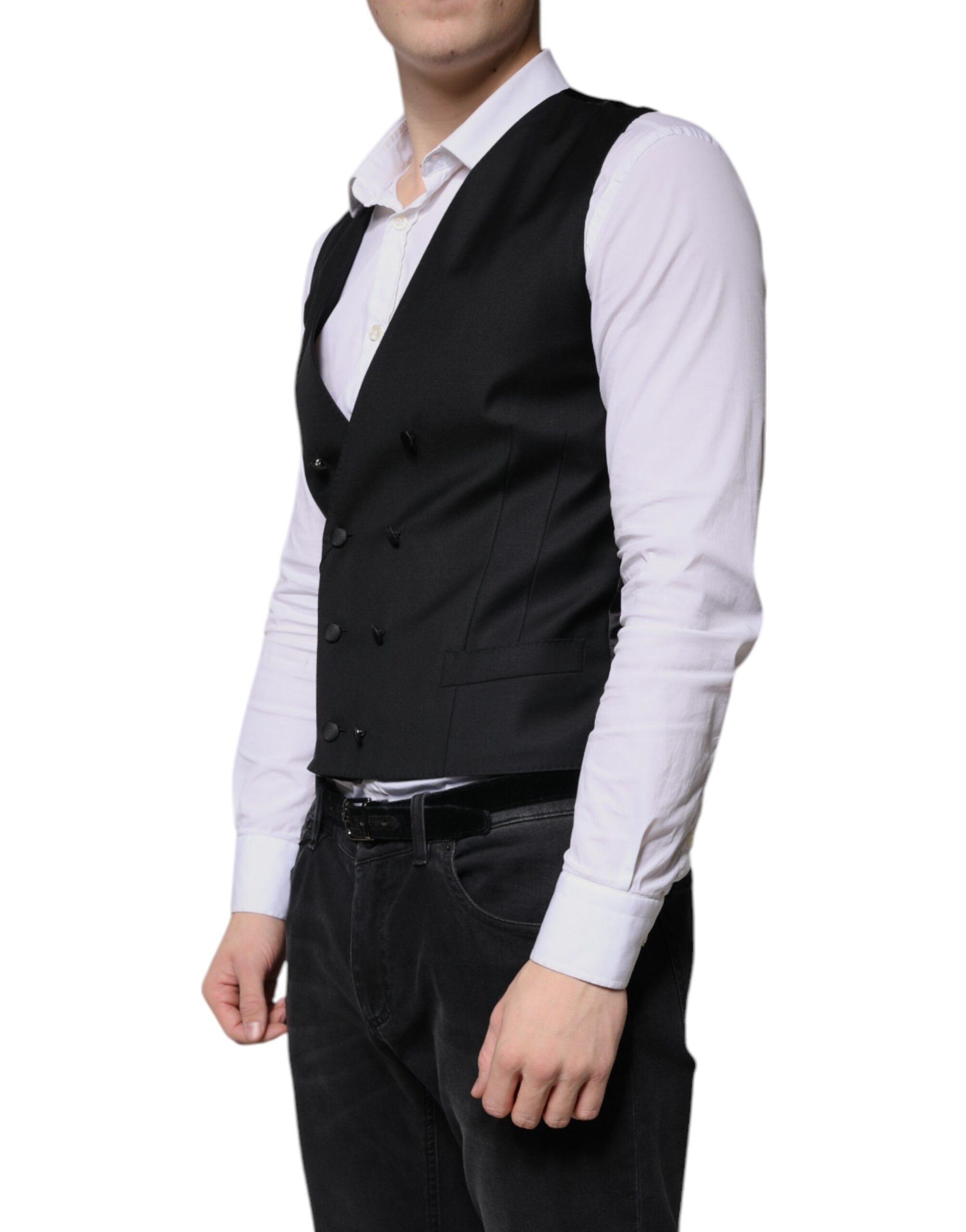 Black Wool Formal Dress Men Waistcoat Vest - ventzia