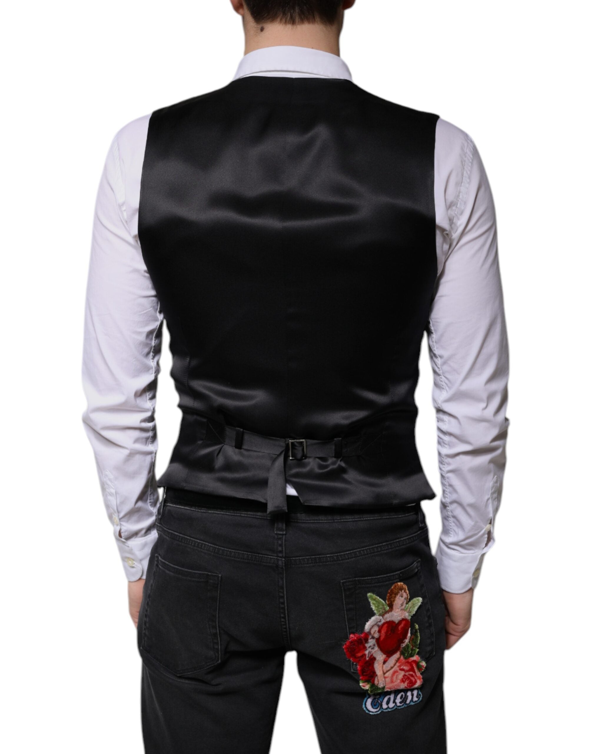 Black Wool Formal Dress Men Waistcoat Vest - ventzia