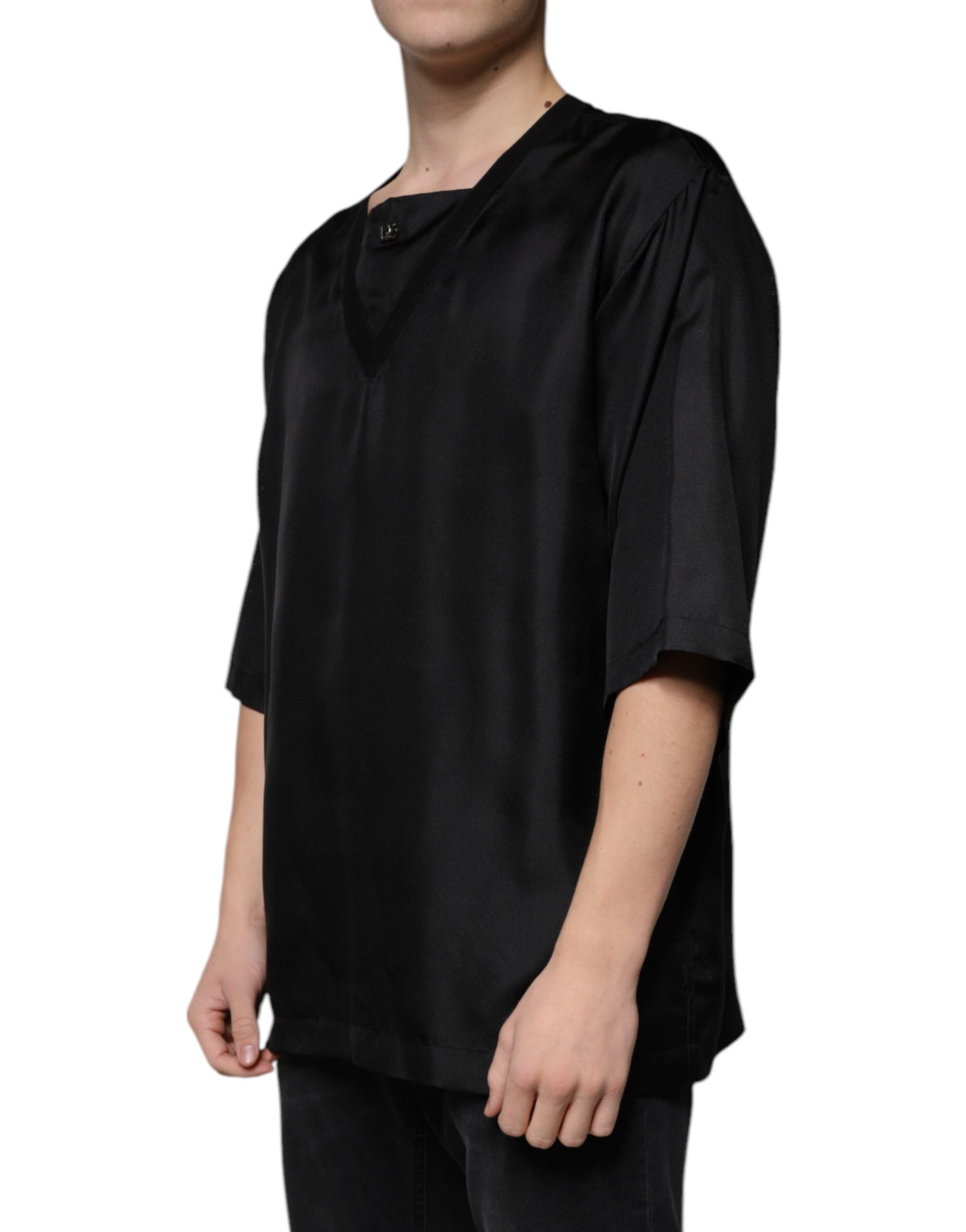 Black Cotton Square Neck Short Sleeve T-shirt - ventzia